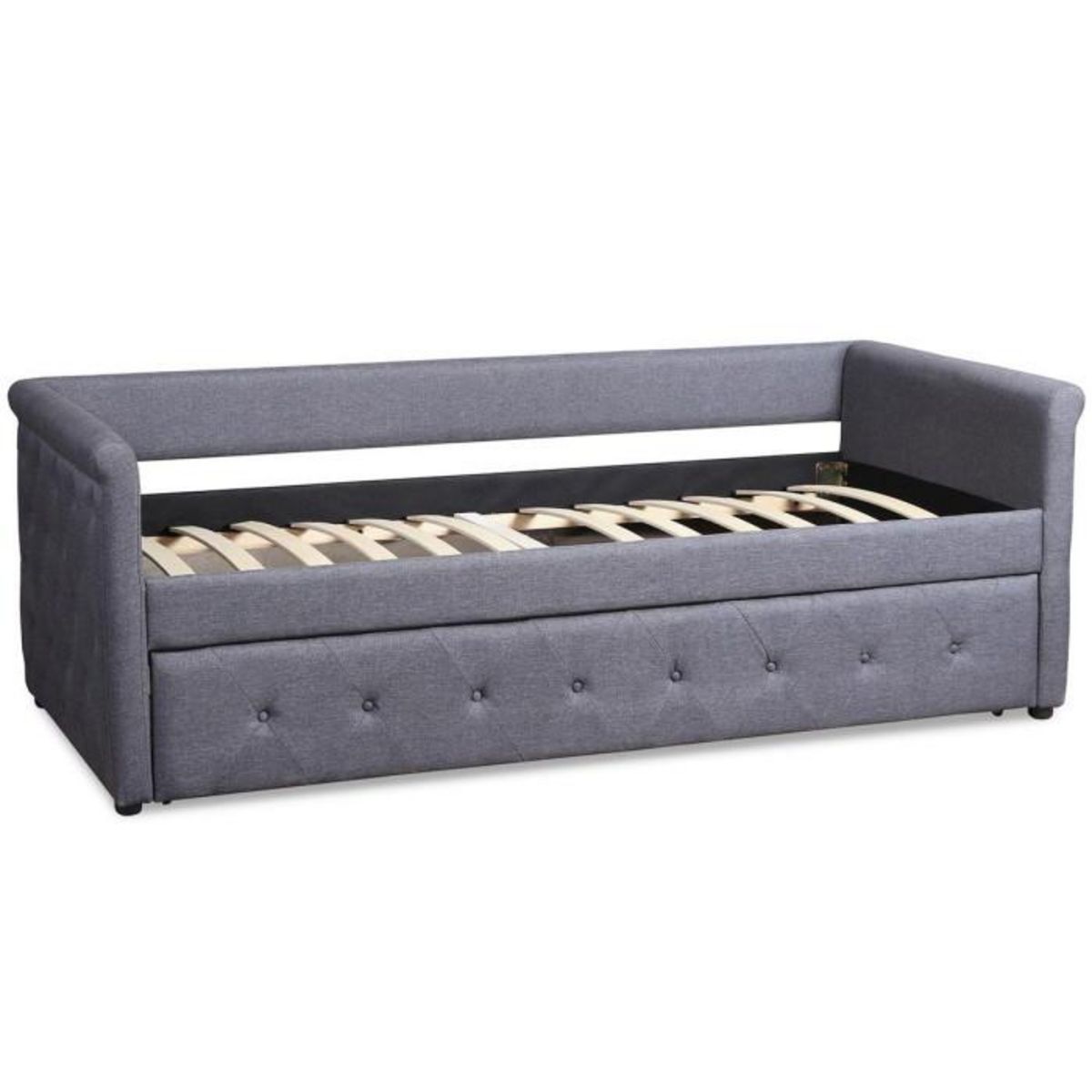 Paris Prix Lit Gigogne Capitonné  Antille  90x190cm Gris