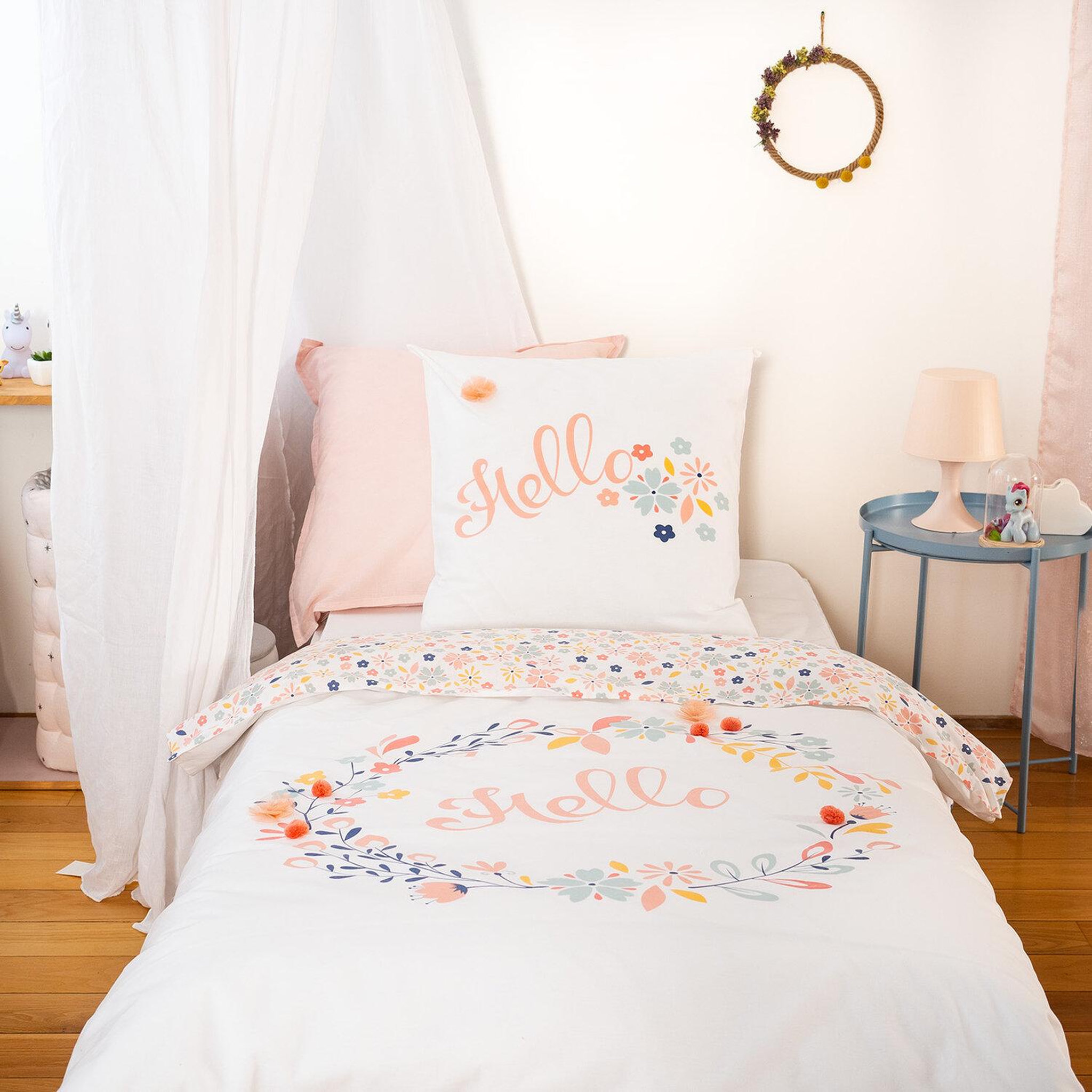 Home collection Parure de couette 2pcs 140x200cm coton hello. Coloris disponibles : Blanc