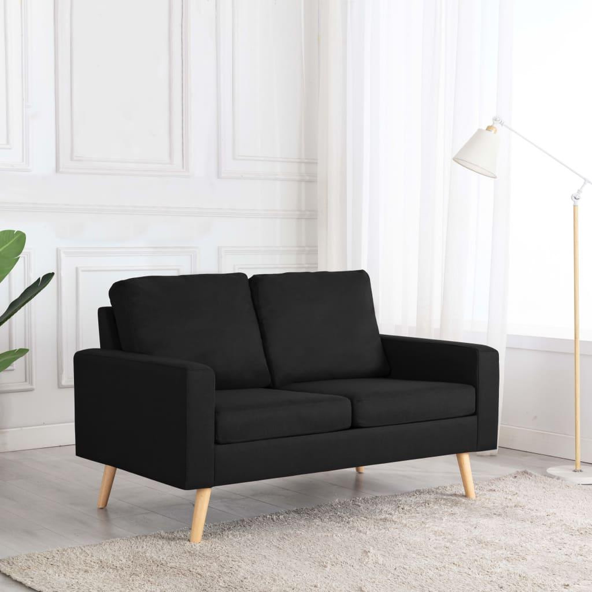 Voir la diapositive 1 : VIDAXL Canape a 2 places Noir Tissu