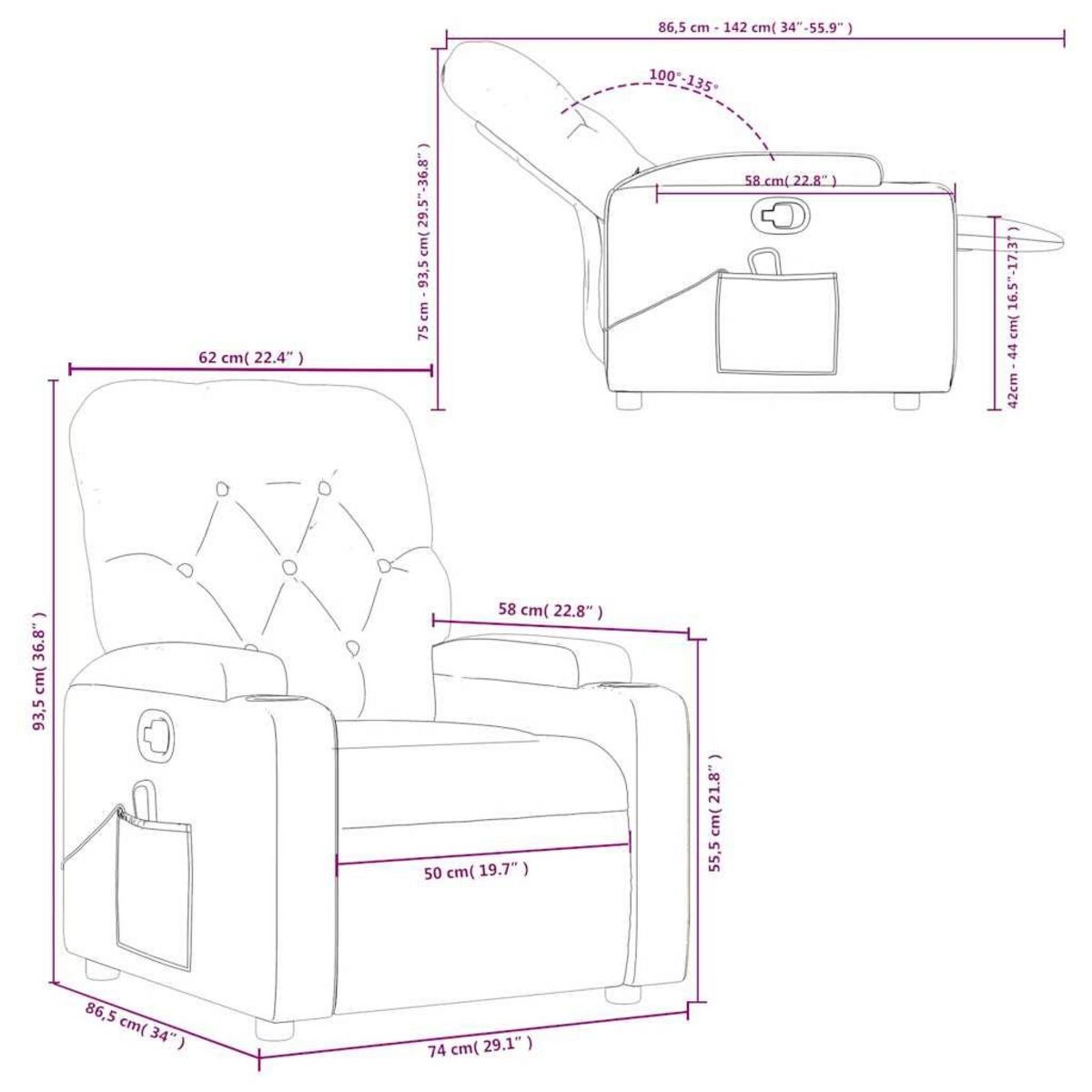 VIDAXL Fauteuil inclinable de massage Creme Similicuir