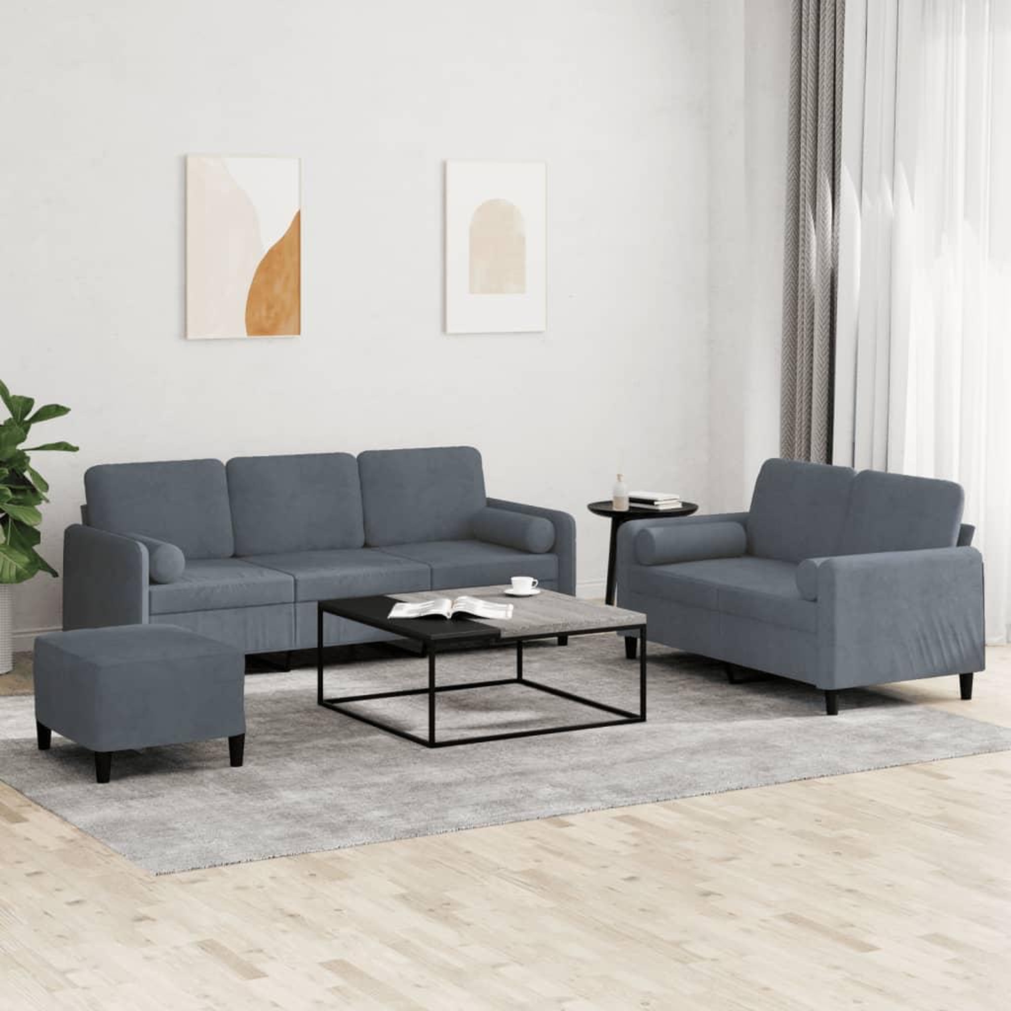 VIDAXL Ensemble de canapes 3 pcs avec coussins gris fonce velours