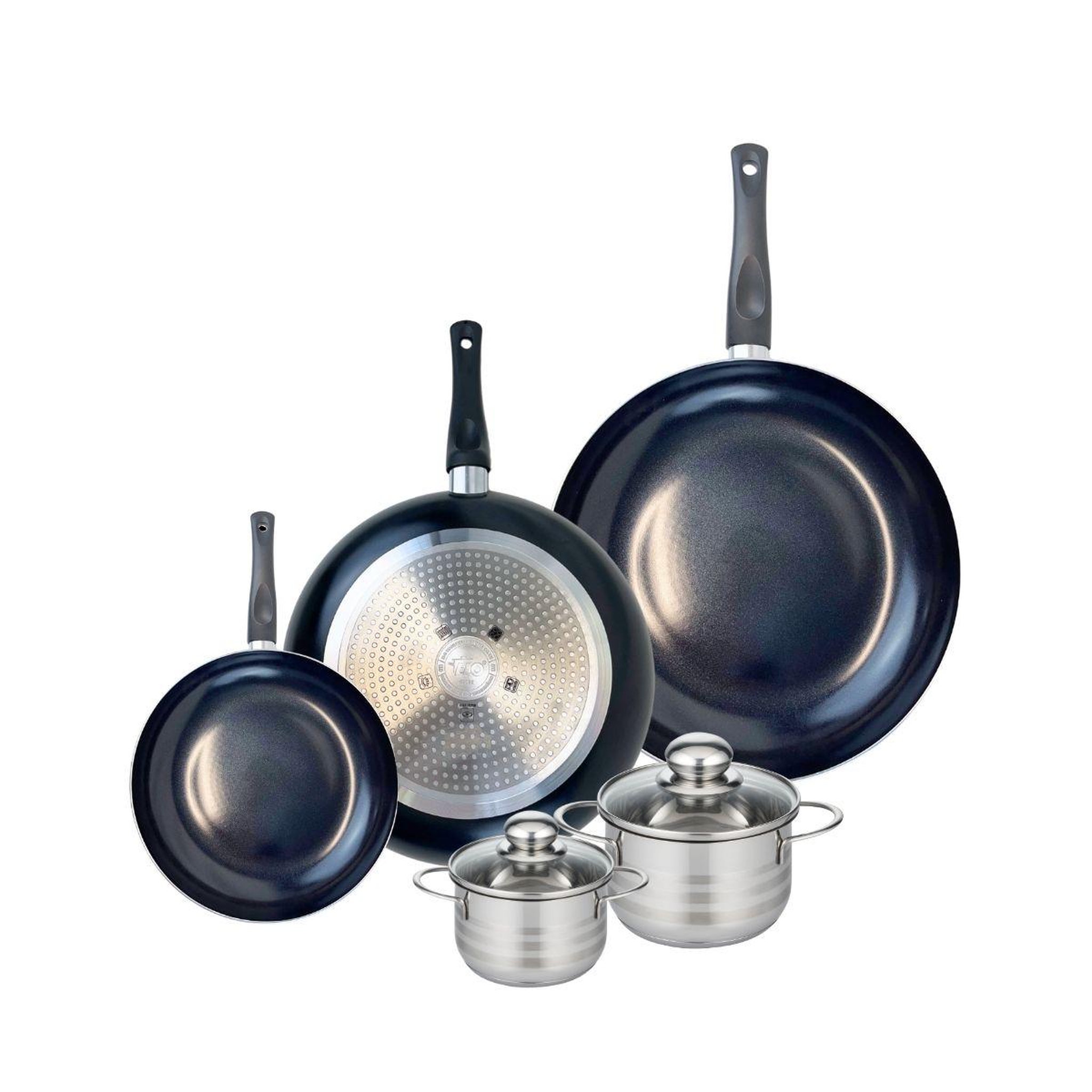 ELO Ensemble de 3 poêles de cuisson 20, 28 et 32 cm et 2 faitouts 12 et 14 cm elo prima brillant