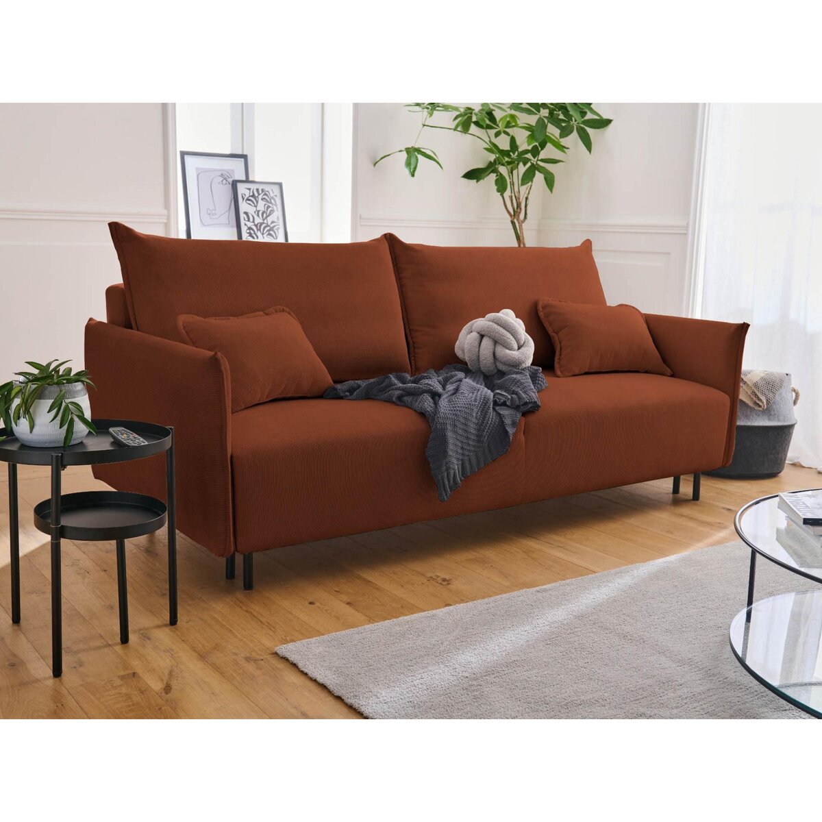 LISA DESIGN Valentina - canapé 3 places convertible - avec coffre - en velours côtelé - style contemporain