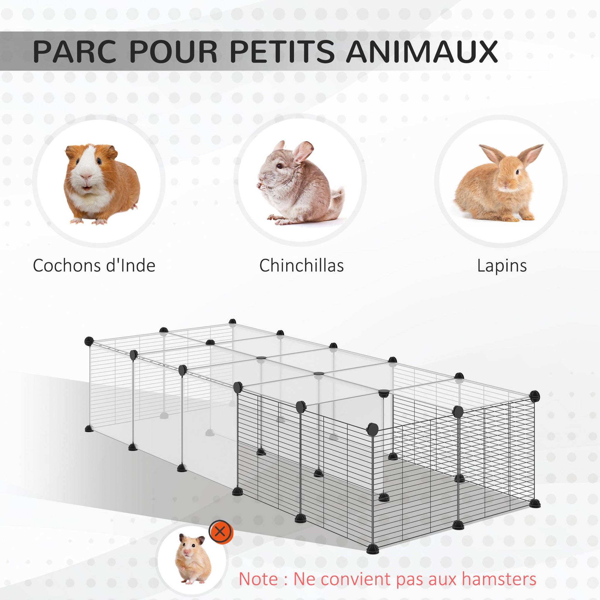 Voir la diapositive 5 : PAWHUT Pawhut cage parc enclos modulable petits animaux de compagnie - dim. Standards 140l x 70l x 70h cm - 27 panneaux bords arrondis - résine pp fils d'acier noir