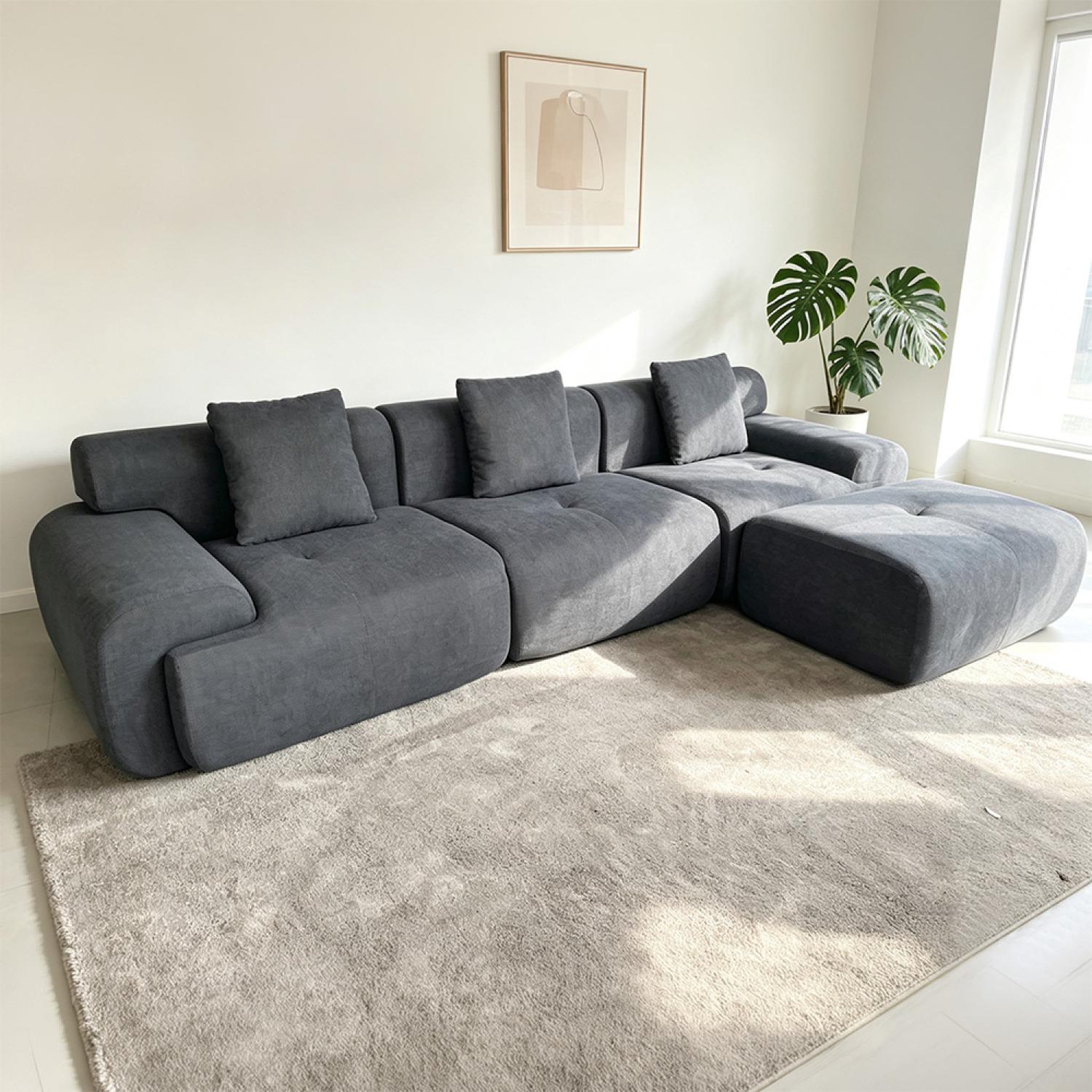 Voir la diapositive 2 : CONCEPT USINE Canapé nuage compressé modulable en tissu chenille gris 4-5 places sheffield