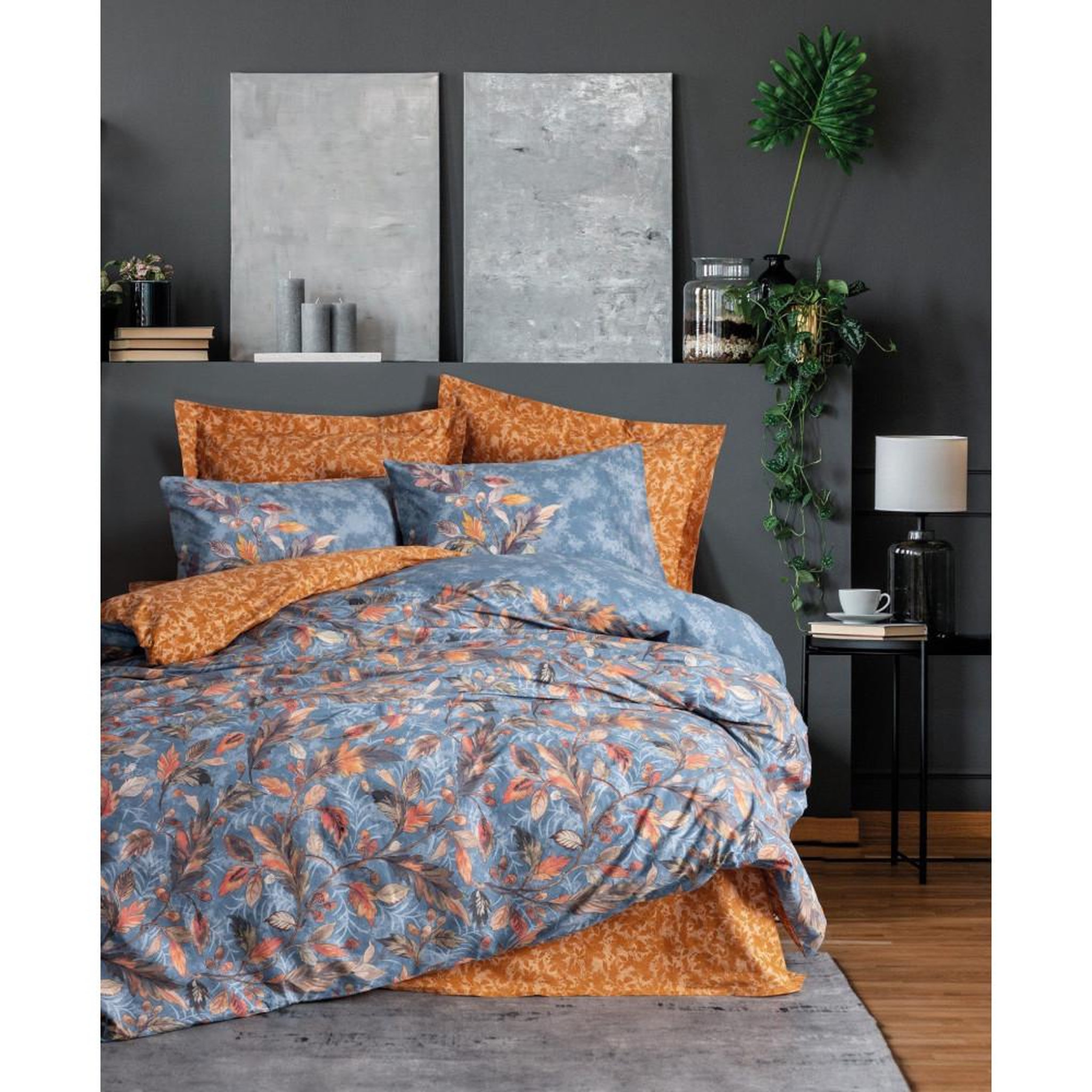 GENERIQUE Parure de lit - 1 housse de couette 140 x 200 cm + 2 taies d'oreiller 60 x 60 cm - 100% coton renforcé - Moutarde