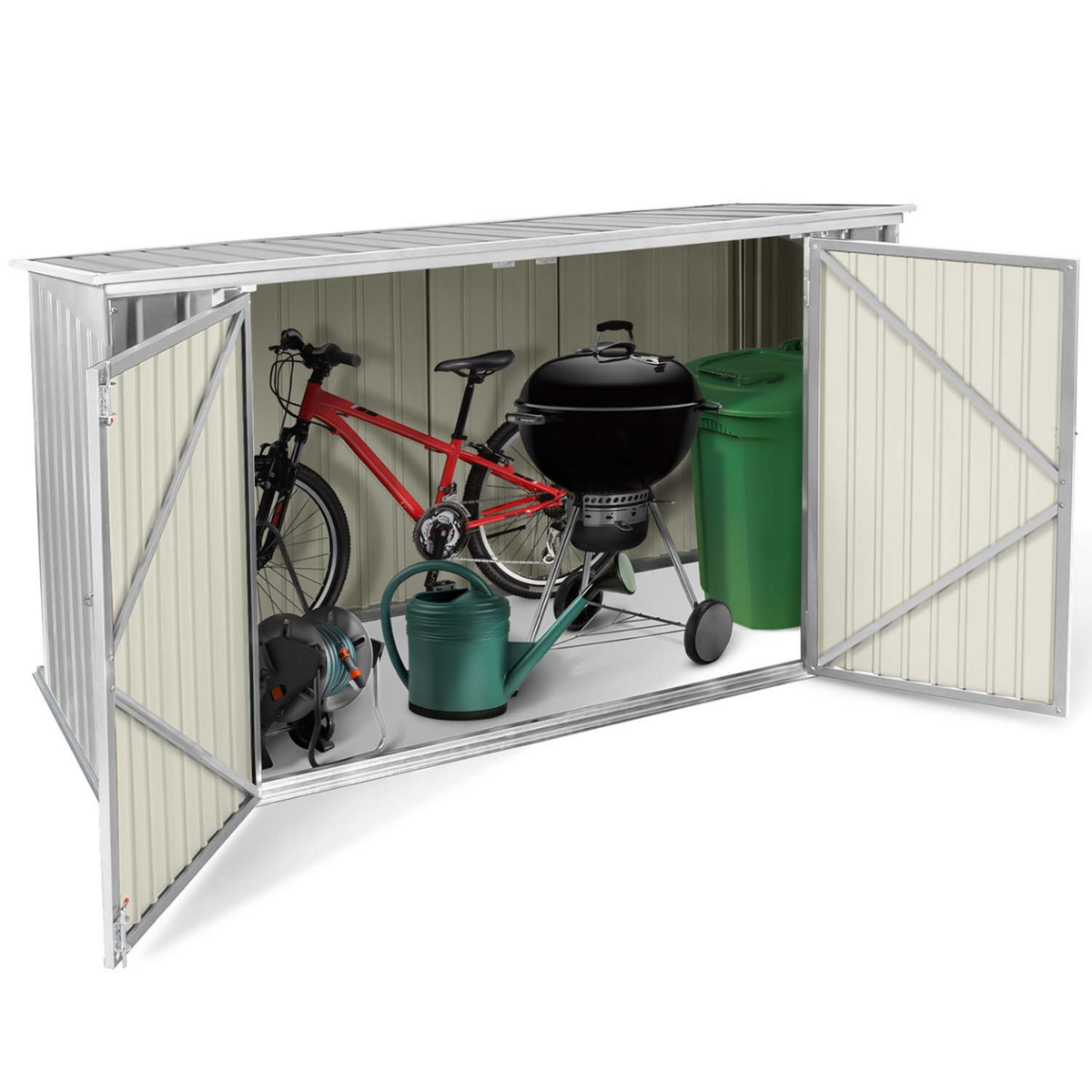 ID MARKET Abri de jardin en métal gris clair verrouillable multi-rangement stockage vélos, outils, poubelles