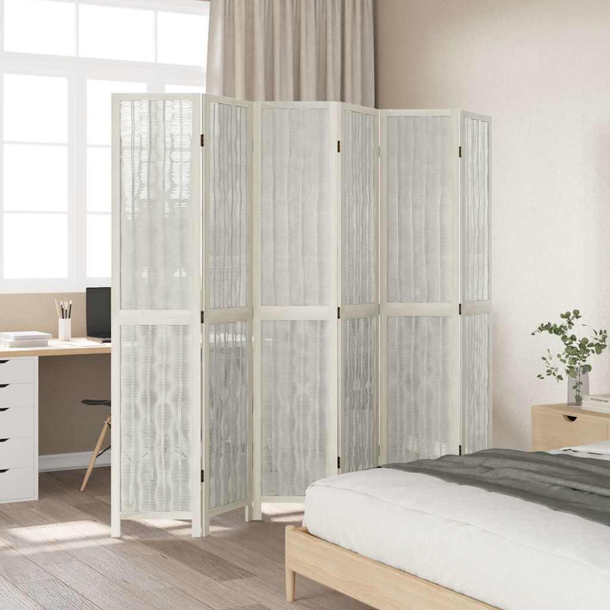 Voir la diapositive 3 : VIDAXL Cloison de separation 6 panneaux blanc bois de paulownia massif