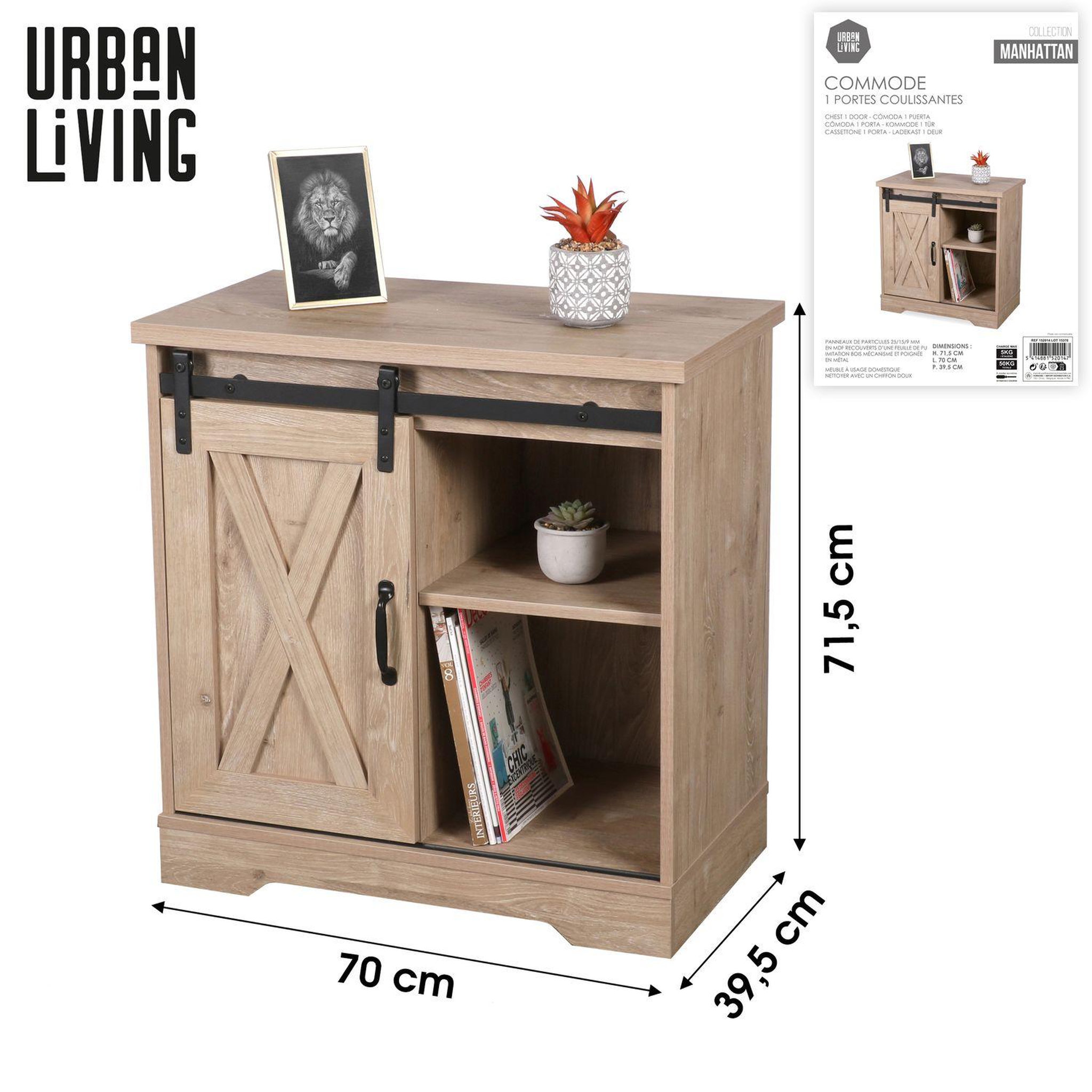 Voir la diapositive 3 : DIVERS Commode new york 1 porte coulissante - marron