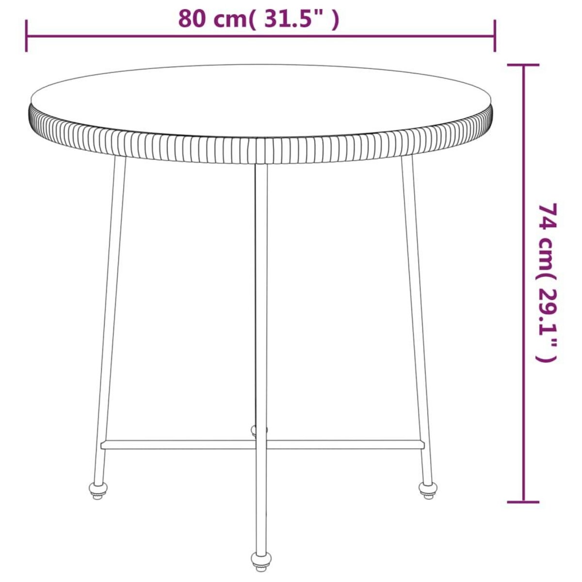 VIDAXL Table de salle a manger Noir Ø80 cm Verre trempe et acier