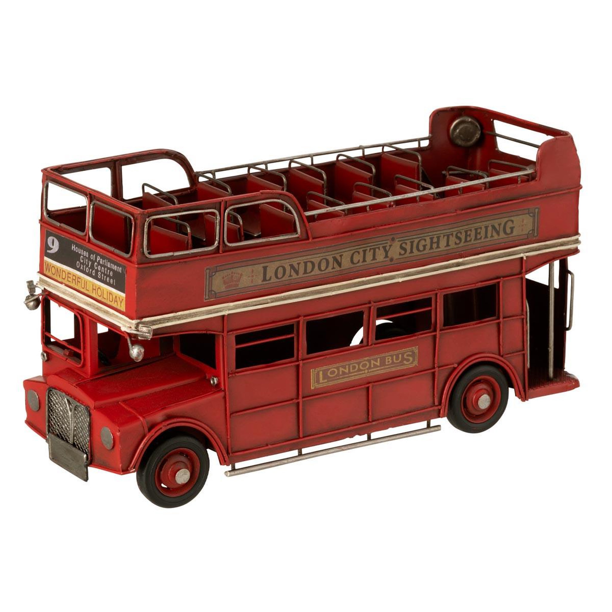 J-LINE Bus déco en métal  antique  32cm rouge