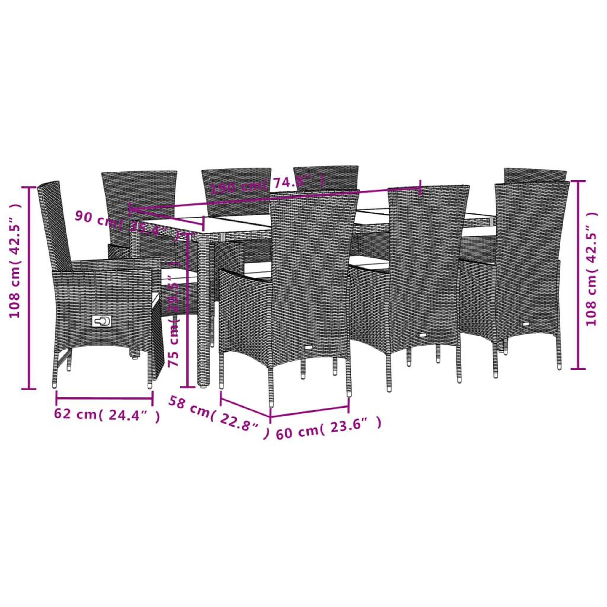Voir la diapositive 5 : VIDAXL Ensemble a manger de jardin et coussins 9 pcs beige Poly rotin