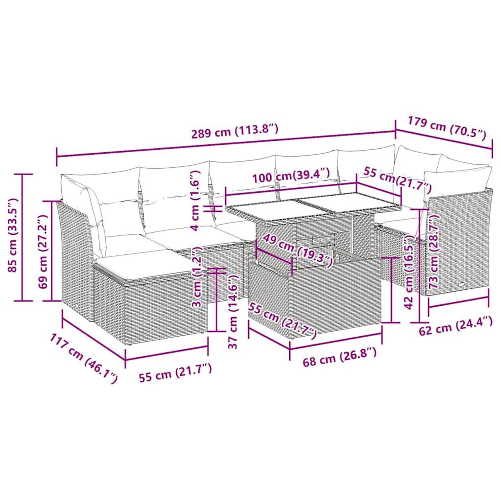Voir la diapositive 6 : VIDAXL Salon de jardin 8 pcs avec coussins gris resine tressee