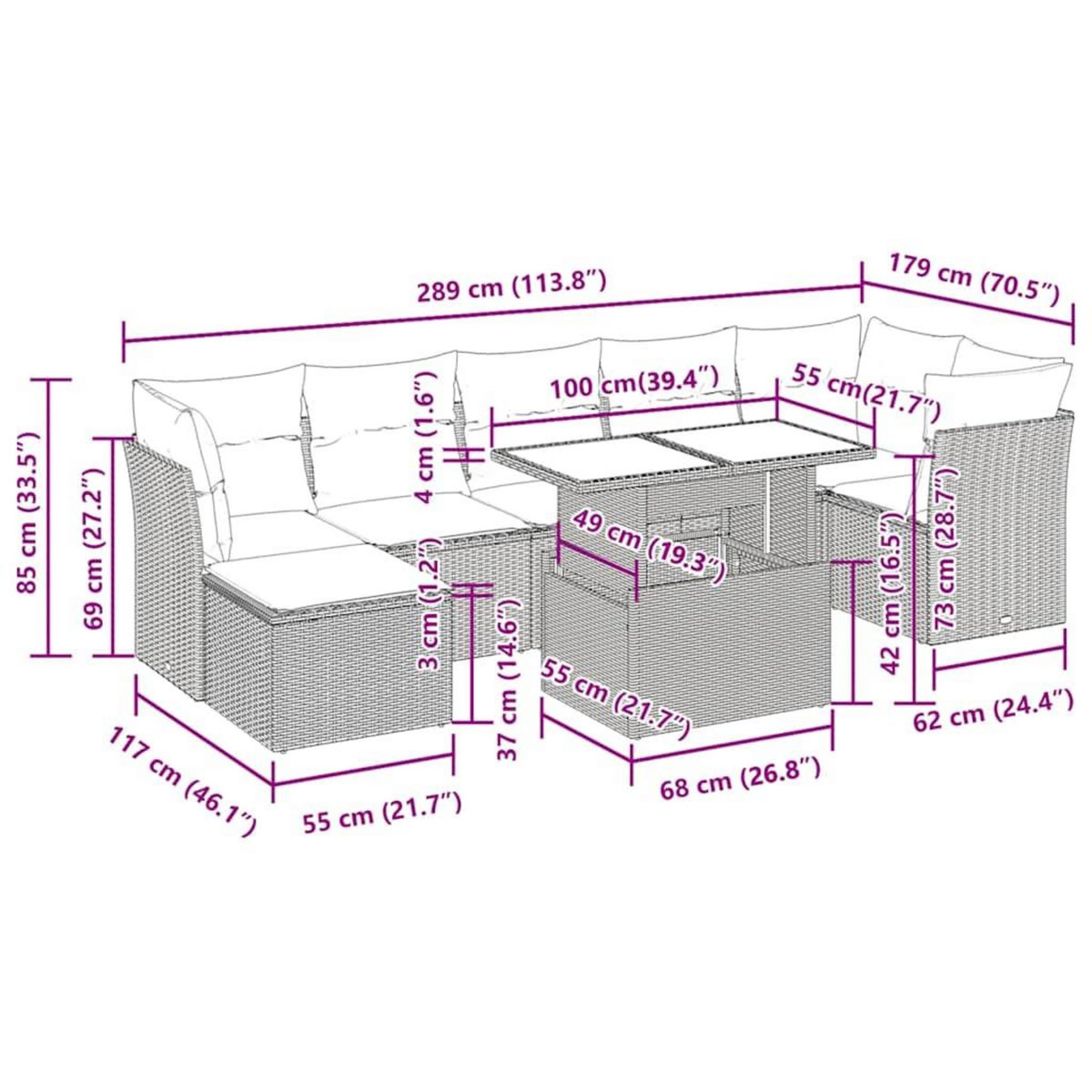 VIDAXL Salon de jardin 8 pcs avec coussins gris resine tressee