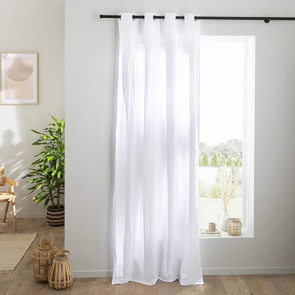 FUTURE HOME Rideau uni en gaze de coton oeillets à l'unité 140x260cm