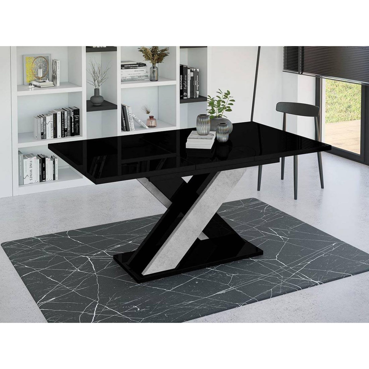 BEST MOBILIER Tosca - table à manger extensible - noir et gris - 4 à 6 personnes