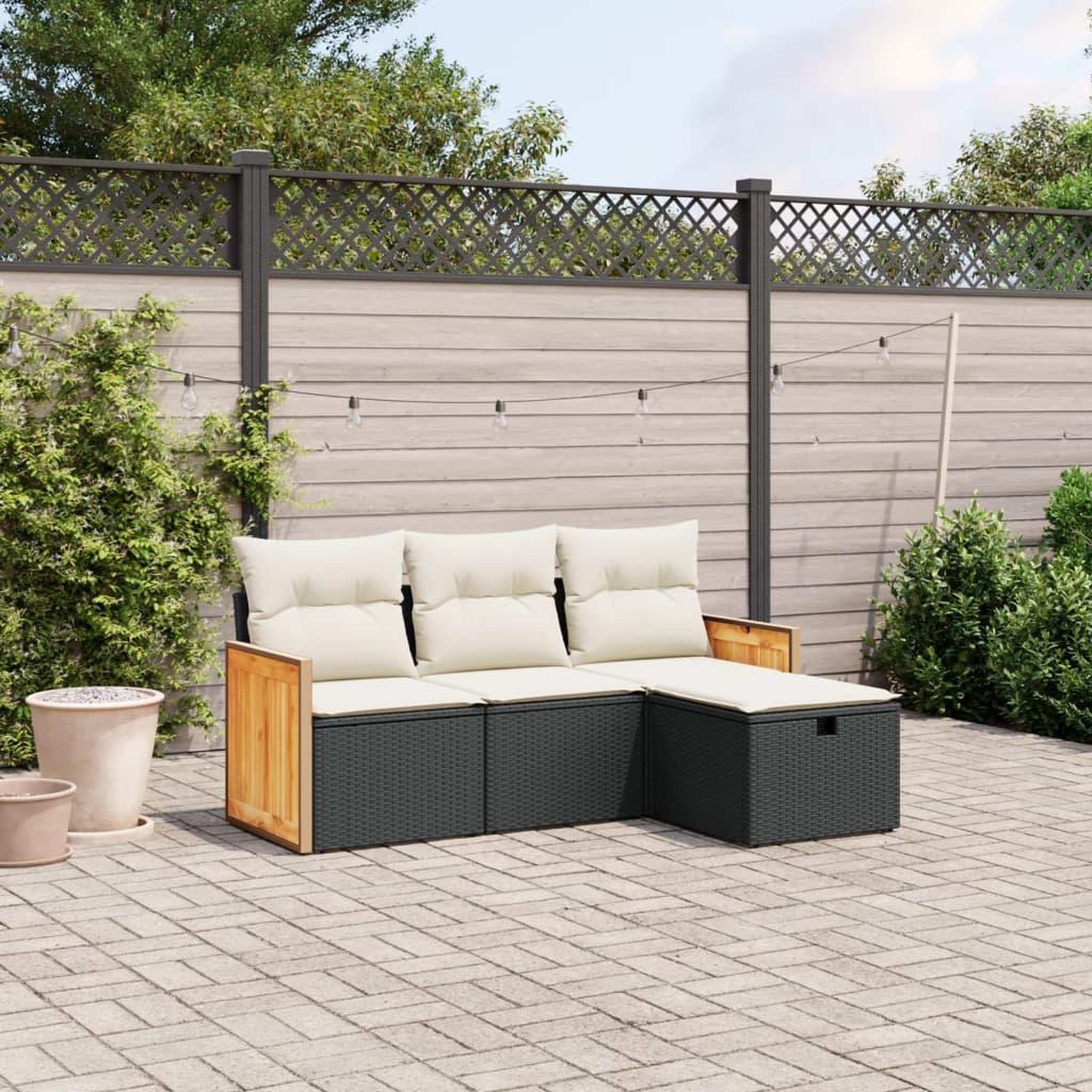 VIDAXL Salon de jardin 4 pcs avec coussins noir resine tressee