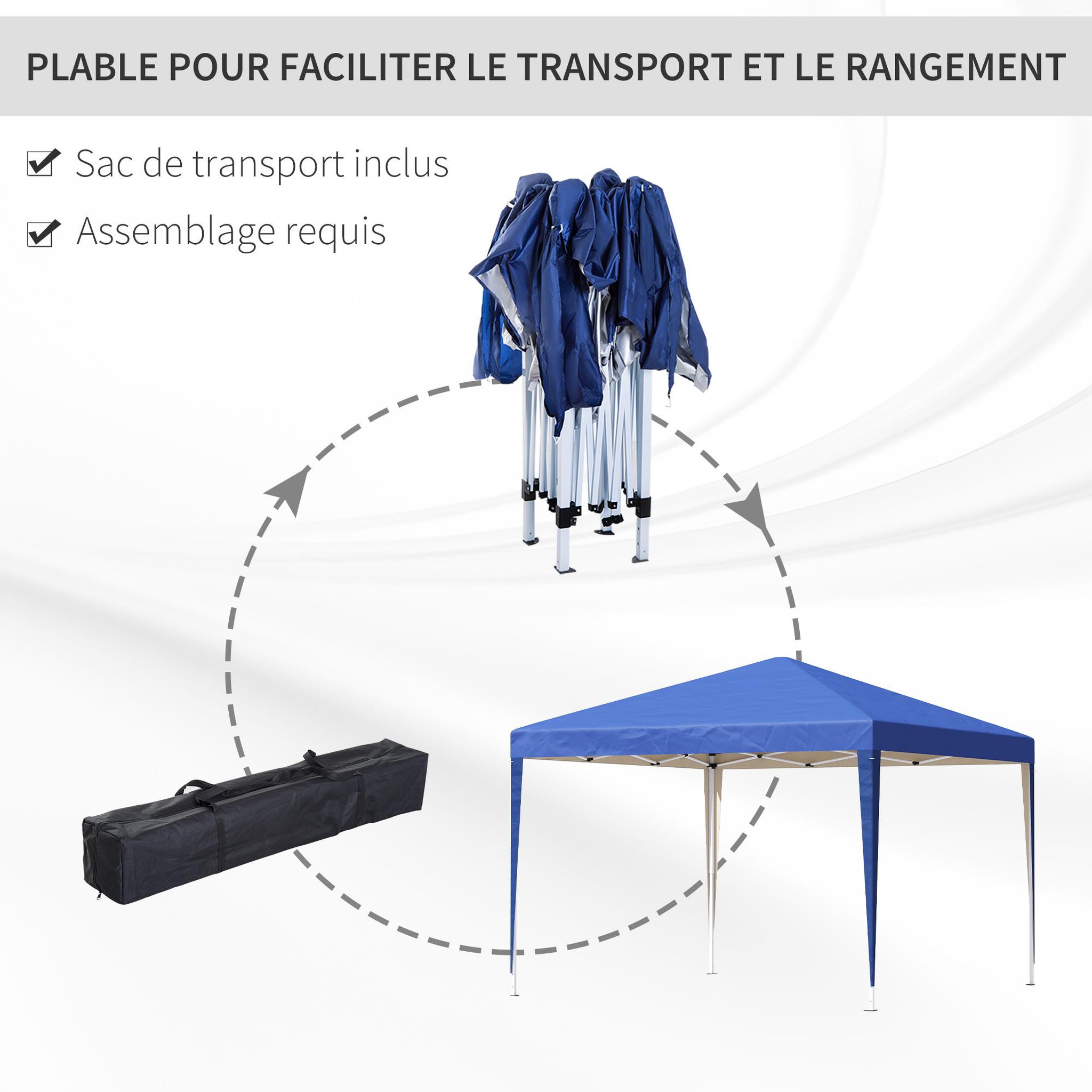 Voir la diapositive 5 : OUTSUNNY Tonnelle barnum de jardin pliant anti-UV + sac de transport acier Oxford 3 x 3 x 2,55 m bleu