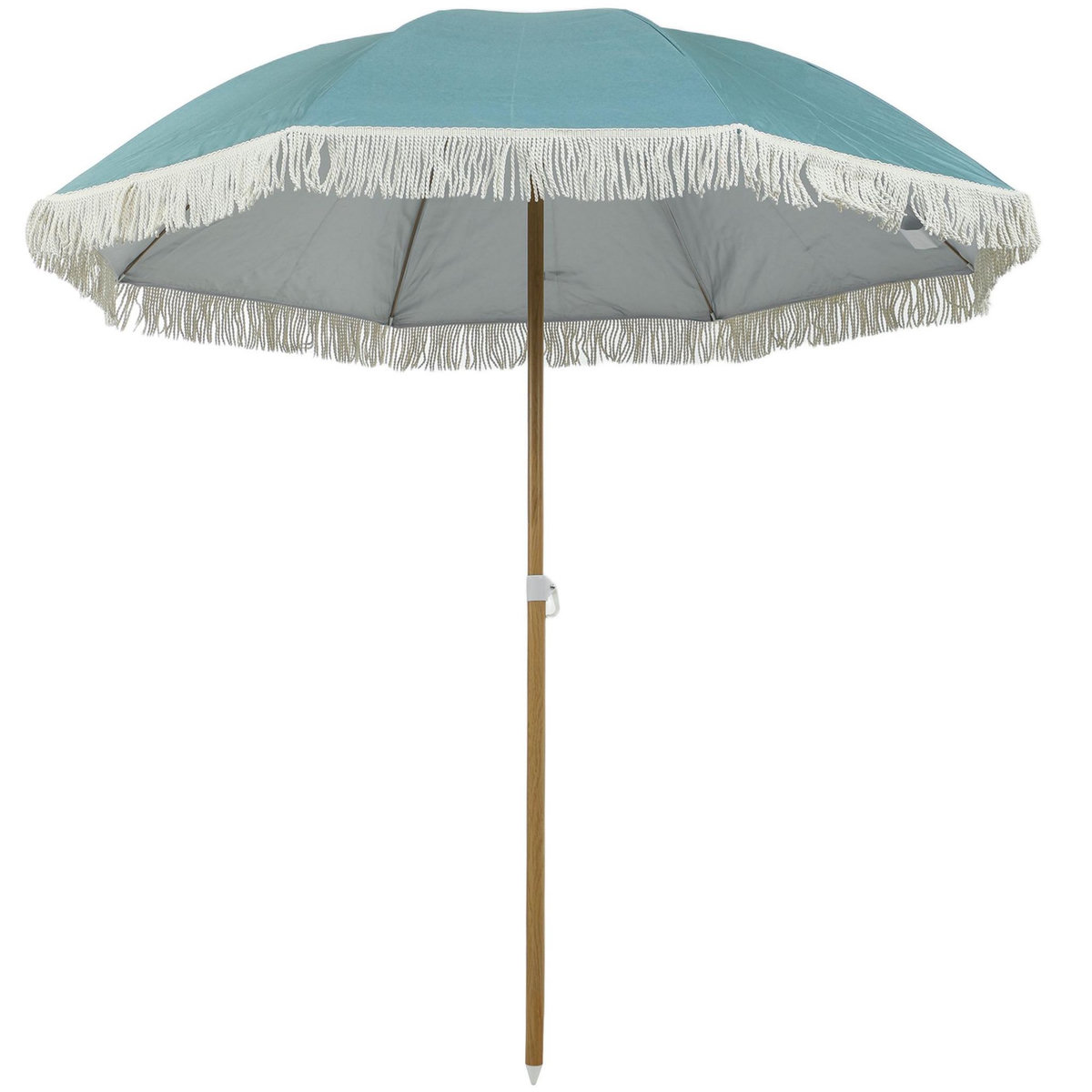 OUTSUNNY Parasol de plage design à franges dia. 1,7 m H. réglable mât effet bois tissu UPF50+ sac transport bleu