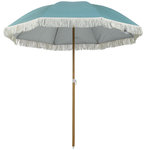 OUTSUNNY Parasol de plage design à franges dia. 1,7 m H. réglable mât effet bois tissu UPF50+ sac transport bleu