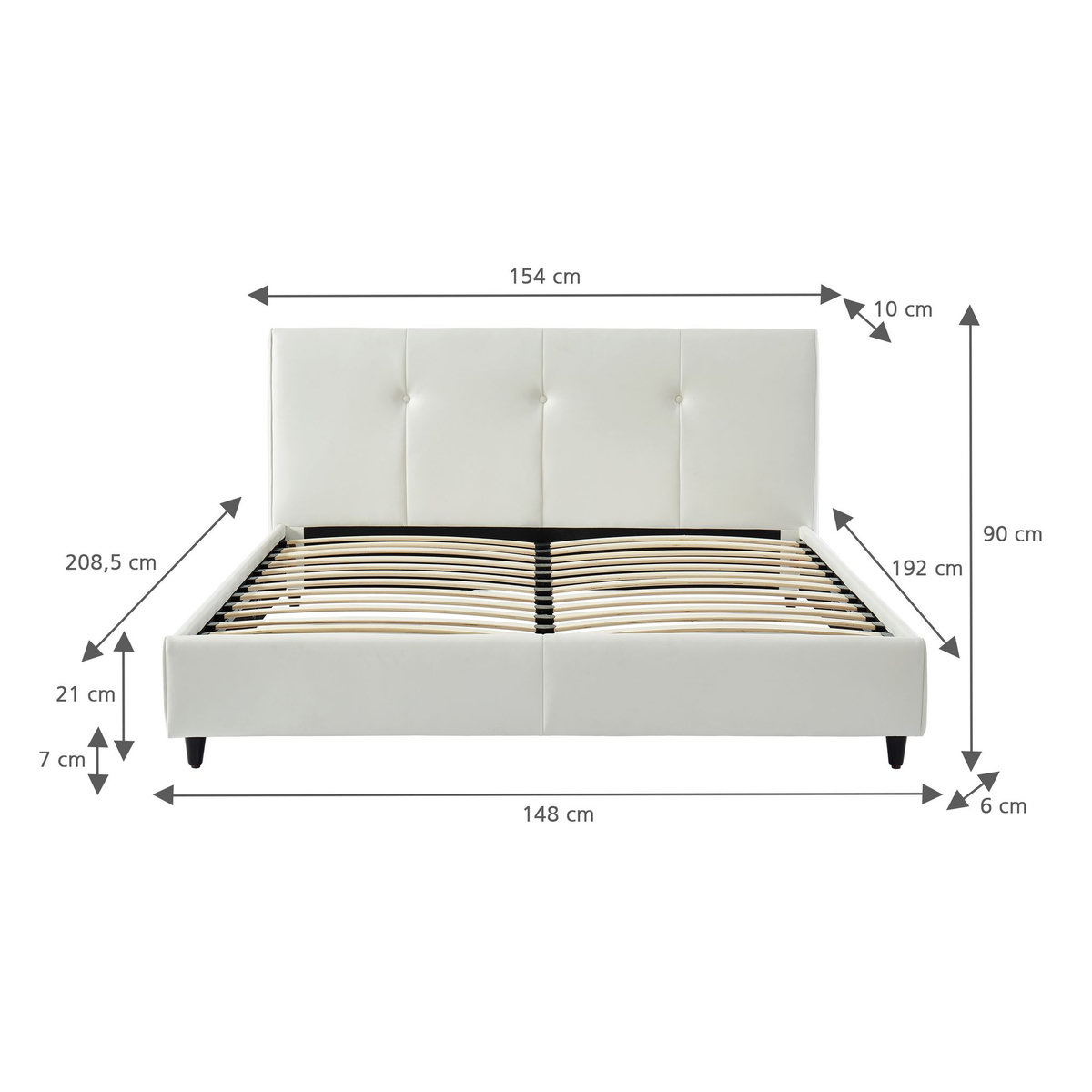 Lit double adulte avec sommier et  tête de lit 140x190cm RAPHAEL