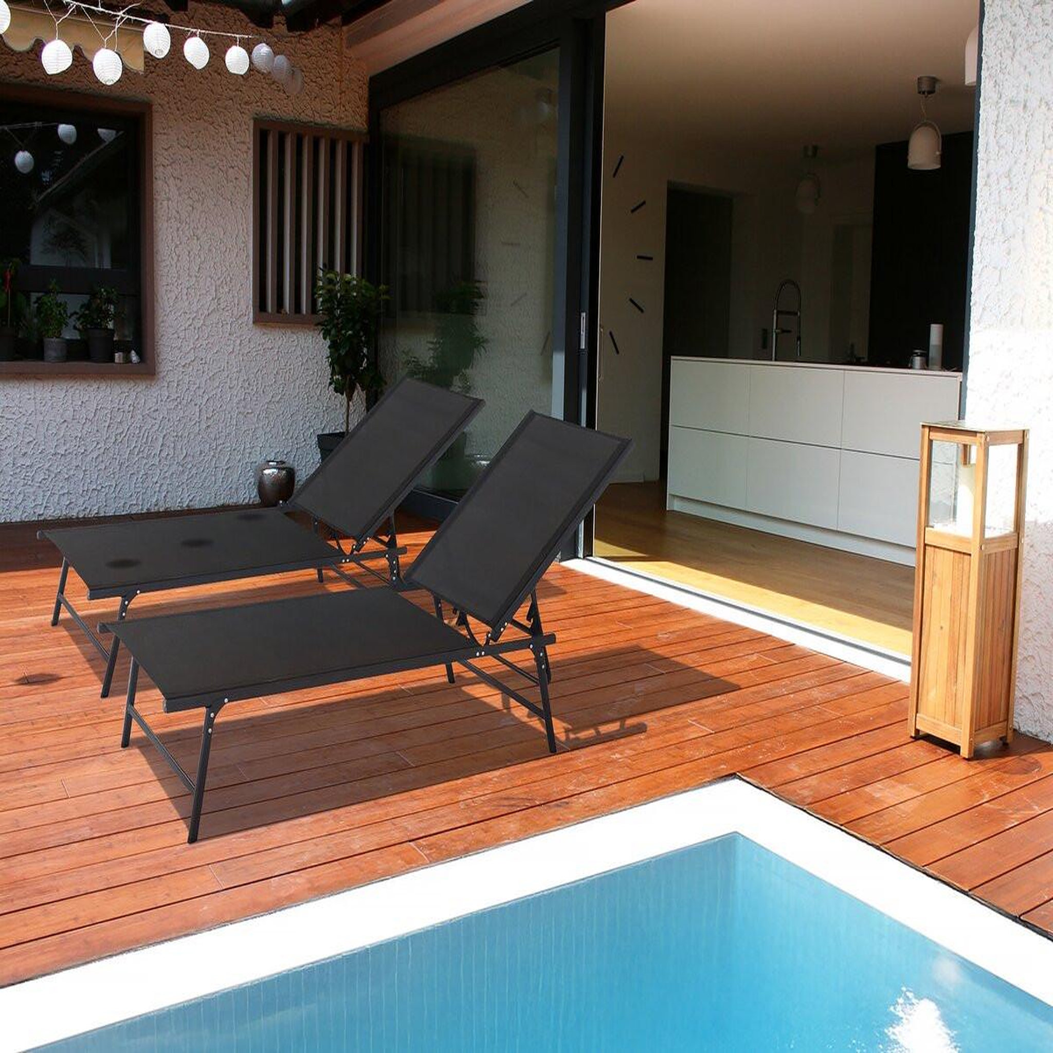 Voir la diapositive 2 : Habitat et Jardin Lot de 2 bains de soleil en métal  sublima  - 180 x 54 x 104 cm - noir