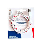 YELLO KOKO Câble Yello koko 3 en 1 Kami USB A USB C Micro USB et Lightning 1 m Blanc Bleu et Rouge