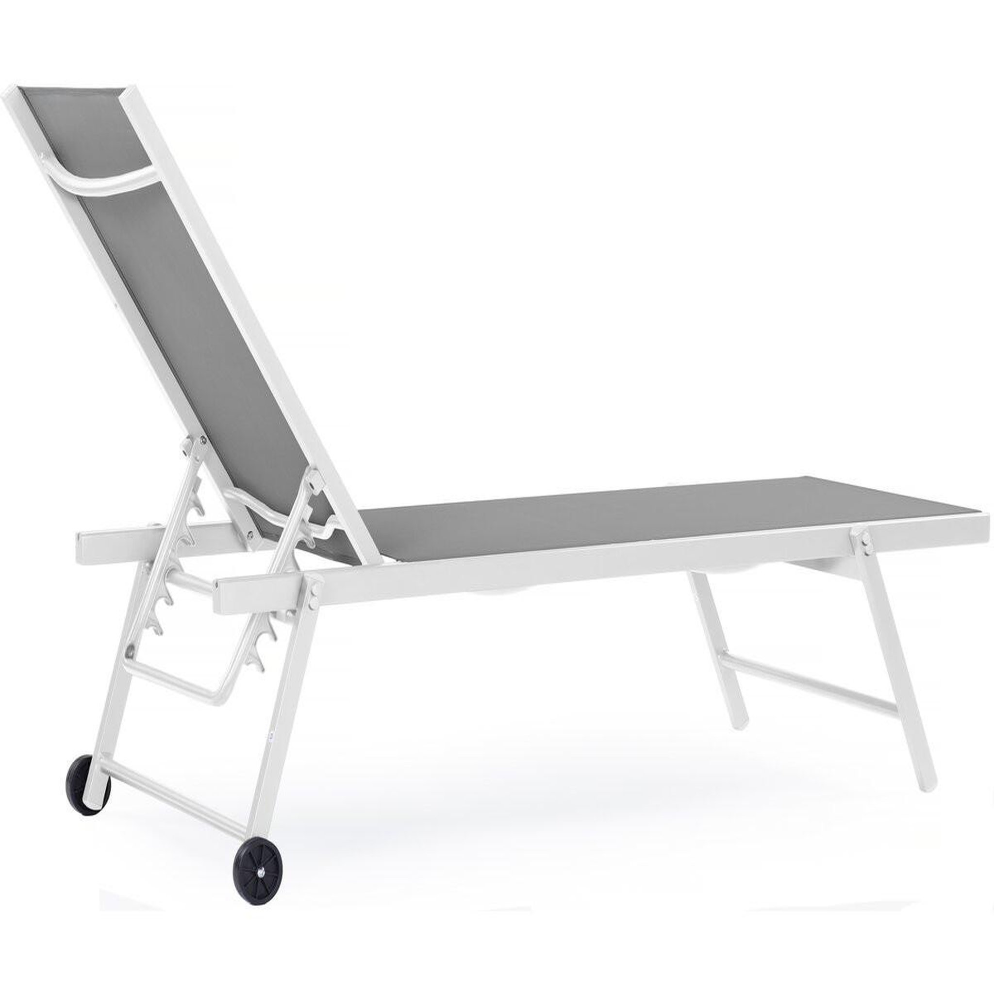 Voir la diapositive 3 : Habitat et Jardin Lot de 2 bains de soleil textilène aluminium  jolia  - gris / blanc