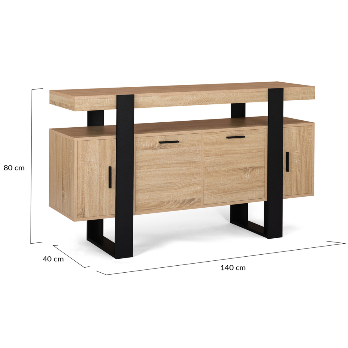 ID MARKET Buffet 140 cm PHOENIX 4 portes bois et noir