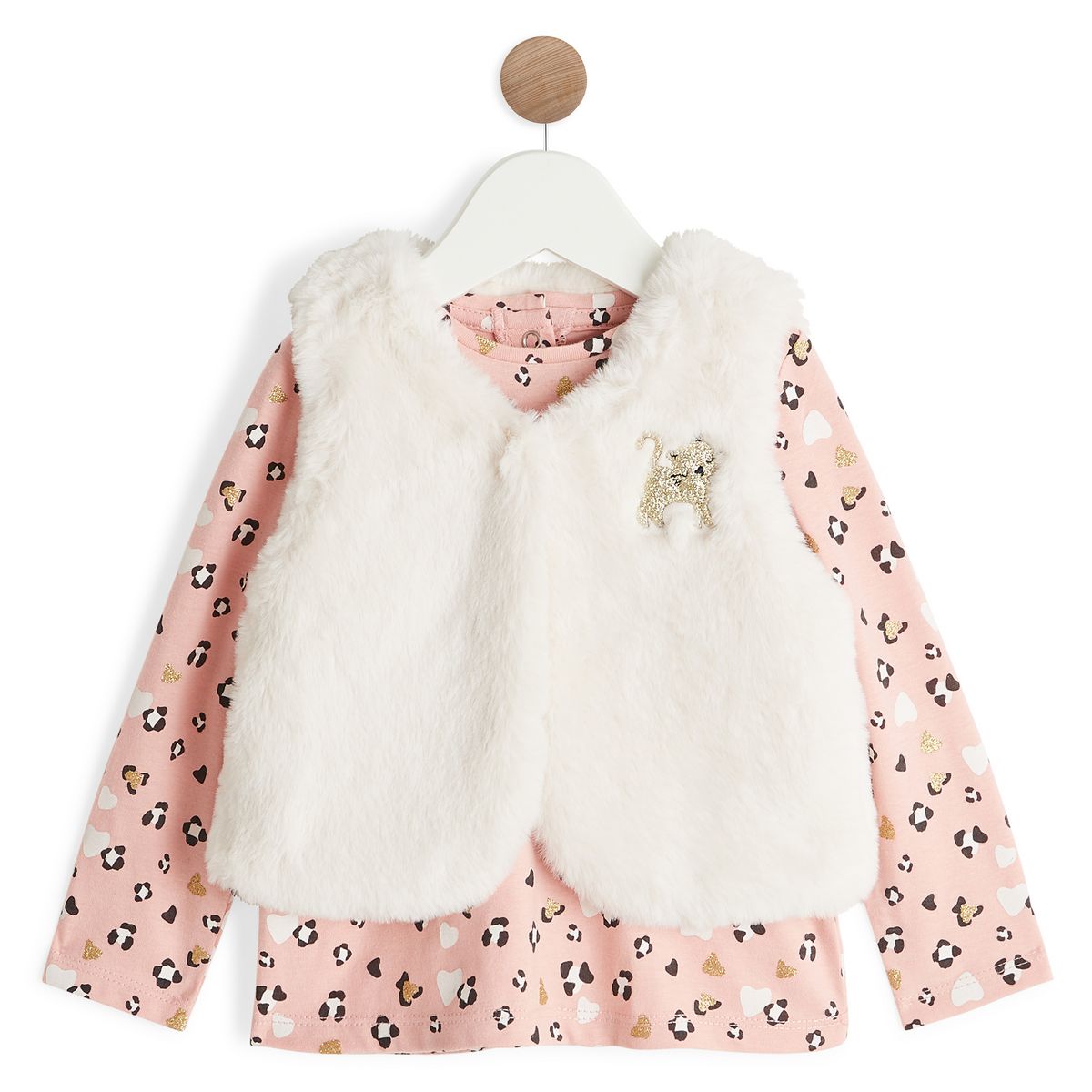 INEXTENSO Ensemble t-shirt manches longues + gilet en fourrure bébé fille