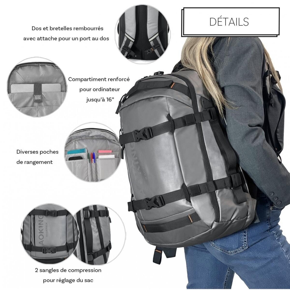 Bleucerise Sac à dos porte-ordinateur Aoking 16''