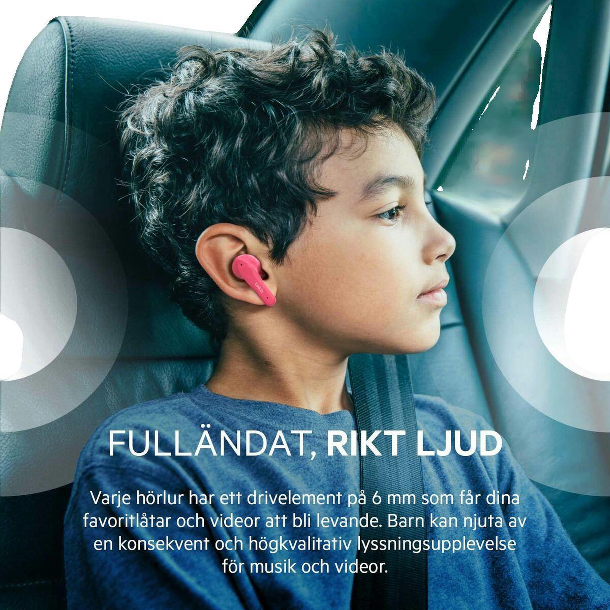 Voir la diapositive 3 : Belkin Écouteurs Sans Fil Belkin Soundform Nano Rose pour Enfants