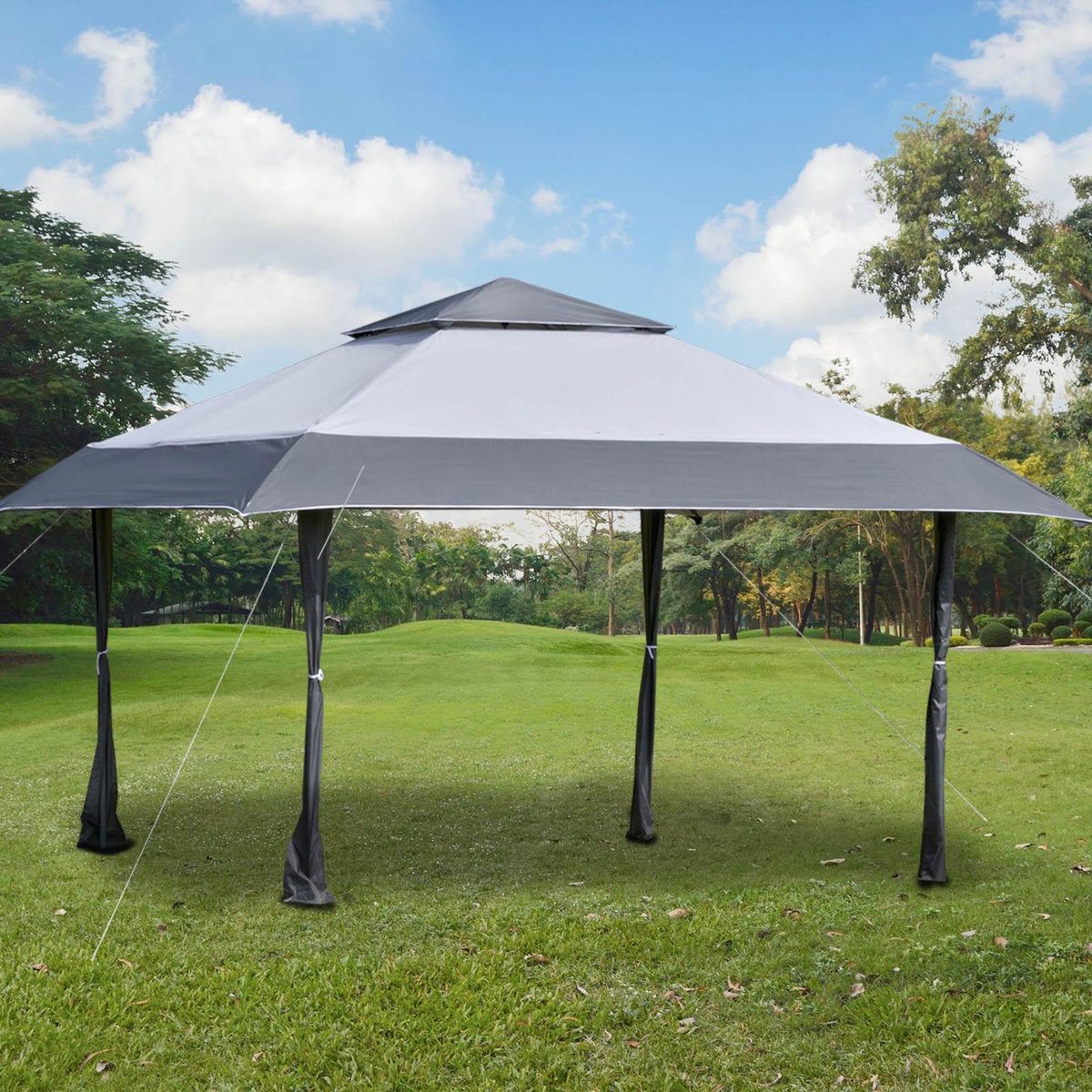 OUTSUNNY Tonnelle barnum de jardin pop-up pliant 3,96L x 3,96l x 2,68H m acier polyester sac transport à roulettes gris