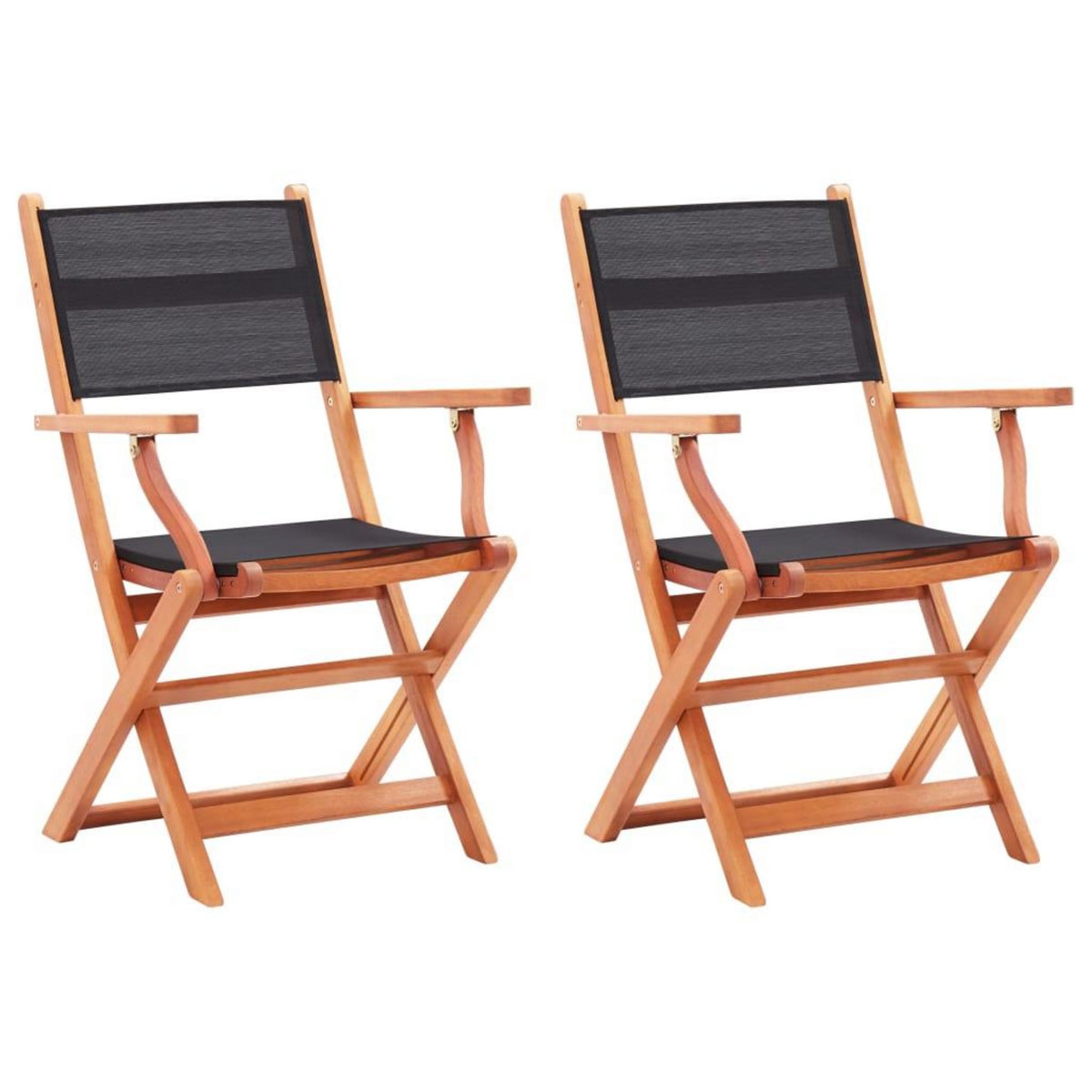 VIDAXL Chaises pliables de jardin lot de 2 Noir Eucalyptus textilene