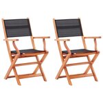 VIDAXL Chaises pliables de jardin lot de 2 Noir Eucalyptus textilene
