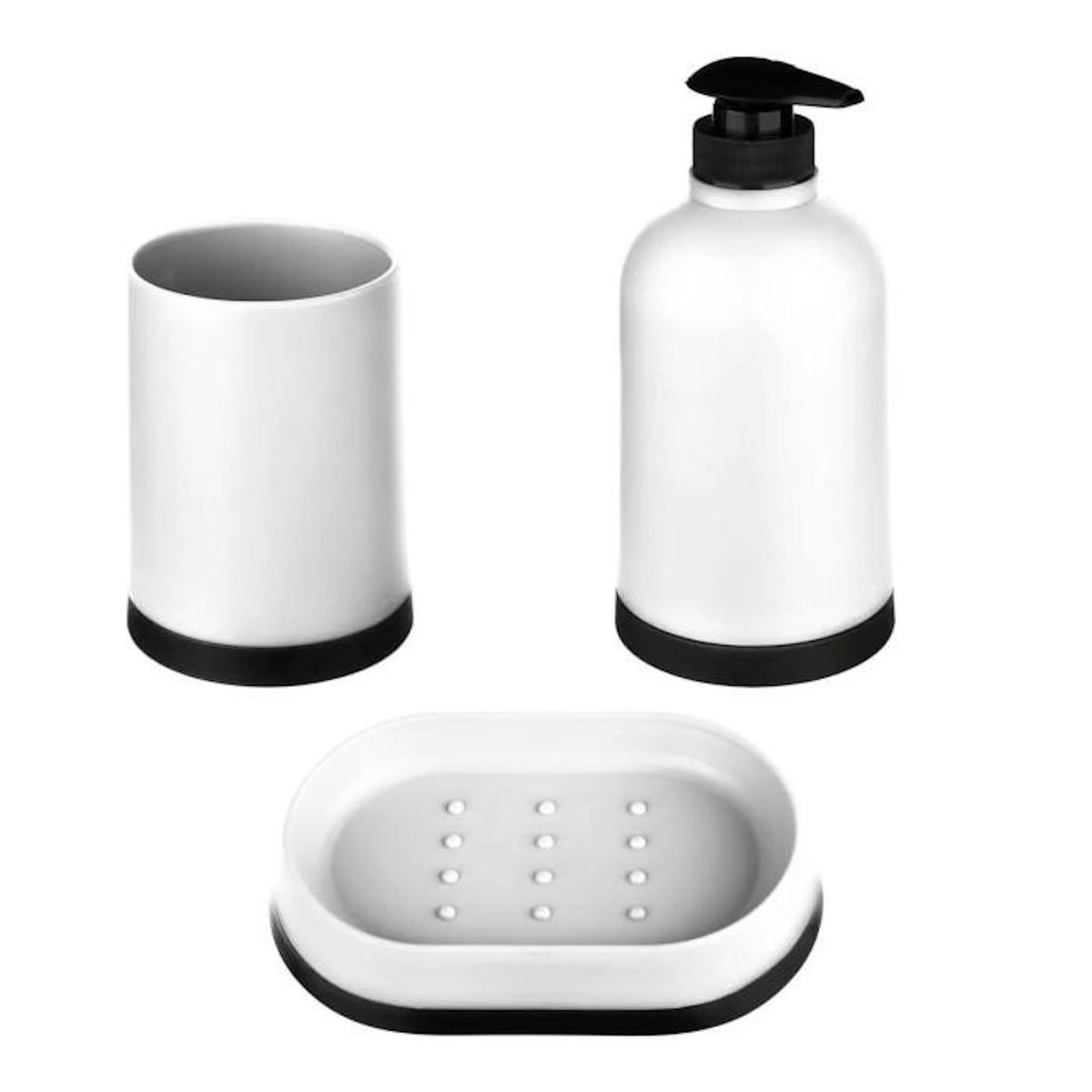 B BASIC & CO Set de 3 Accessoires de Salle de Bain  Strip  12cm Blanc