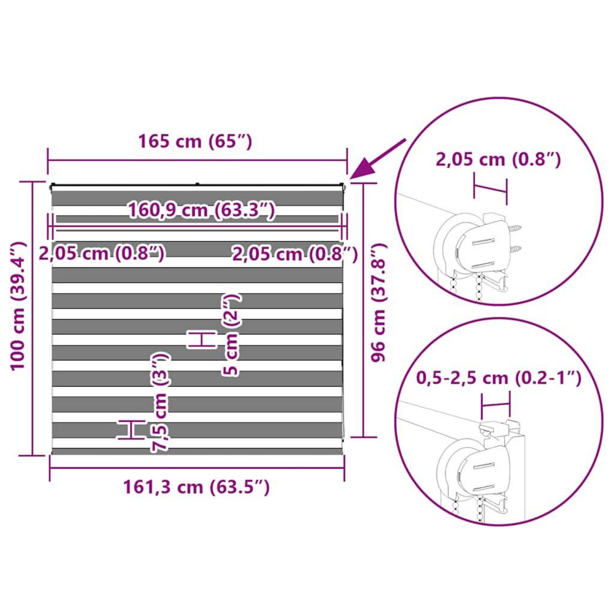 VIDAXL Store zebre blanc 165x100 cm largeur du tissu 160,9cm polyester