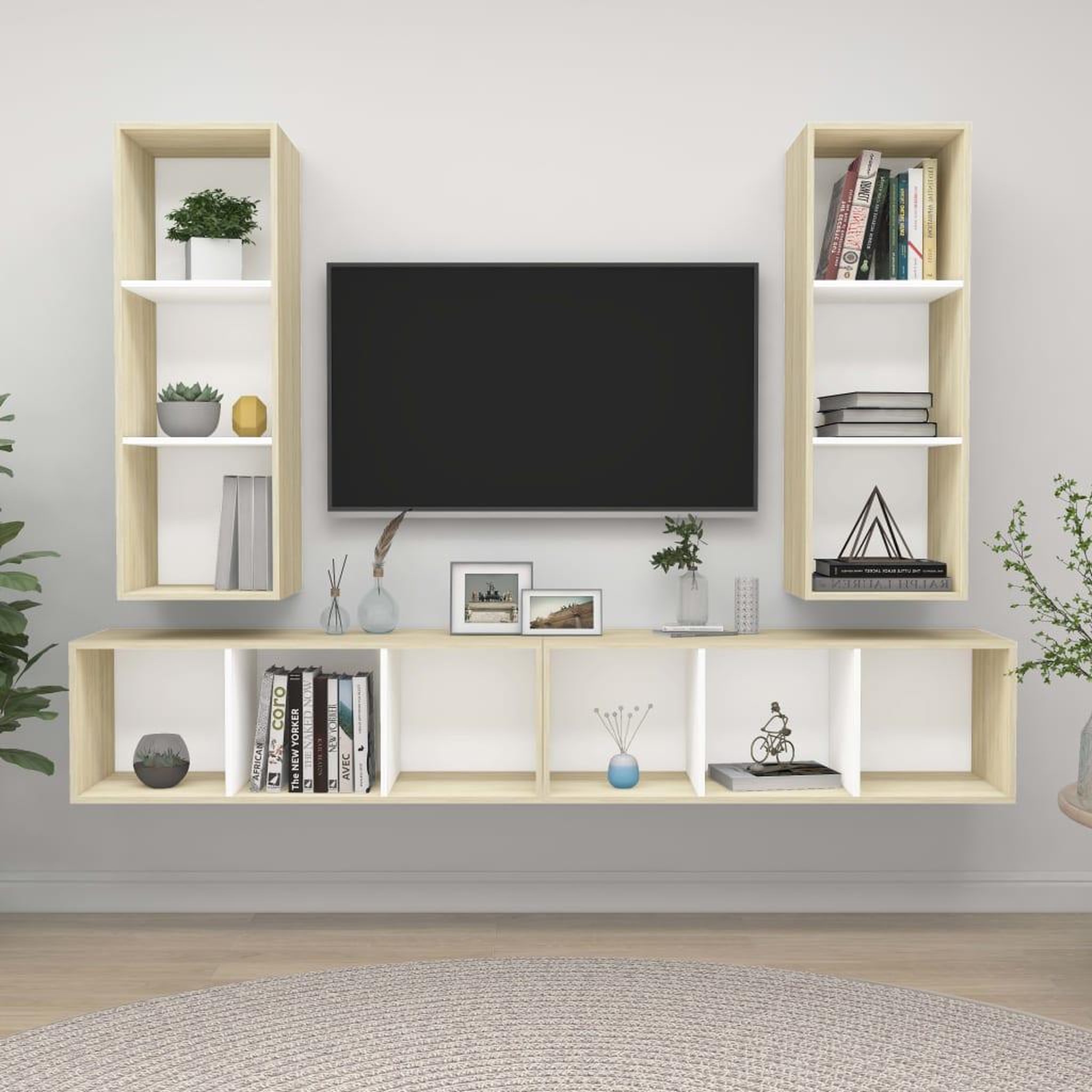 Voir la diapositive 1 : VIDAXL Meubles TV muraux 4 pcs Blanc et chene sonoma Bois d'ingenierie