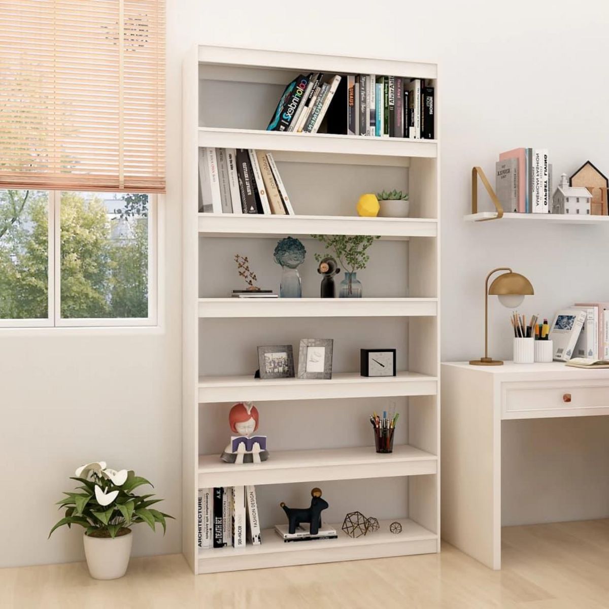 VIDAXL Bibliotheque/Separateur de piece Blanc 100x30x200 cm Pin massif