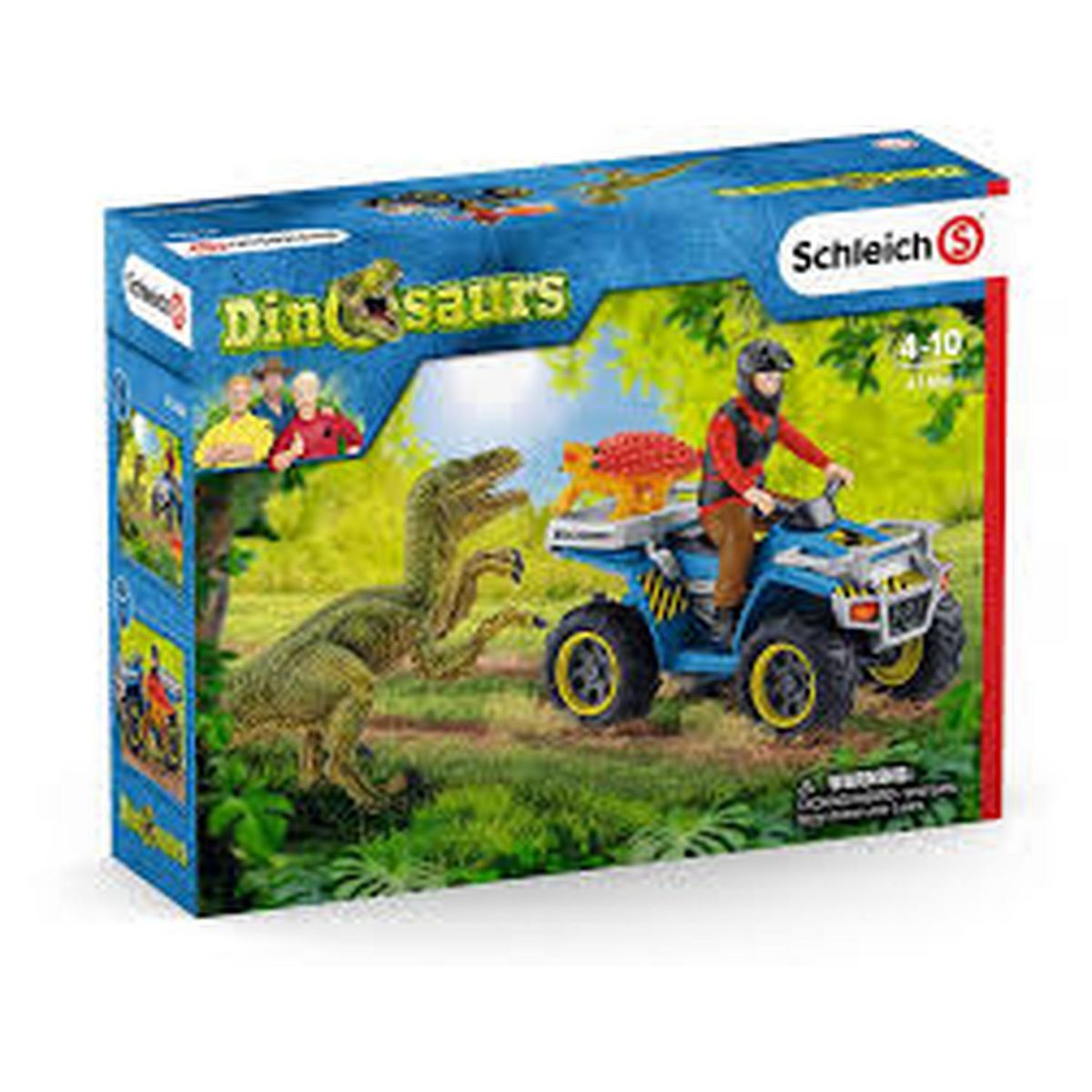 Schleich Fuite sur quad face au vélociraptor Dinosaurs
