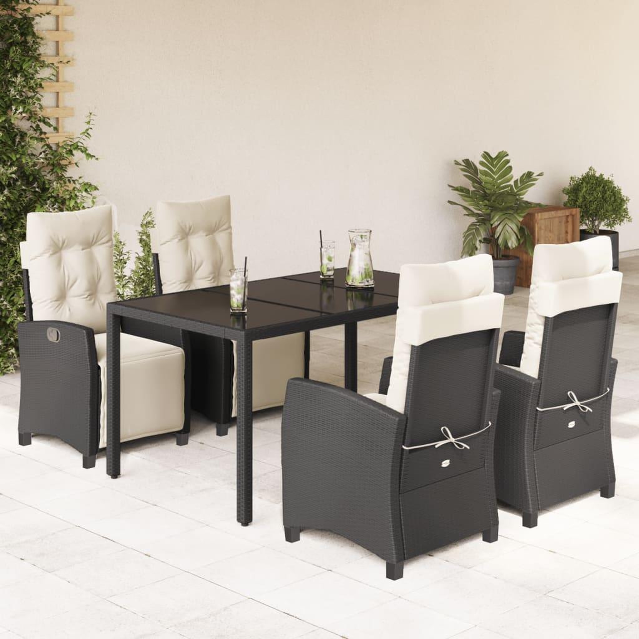 VIDAXL Ensemble a manger de jardin coussins 5pcs Noir Resine tressee