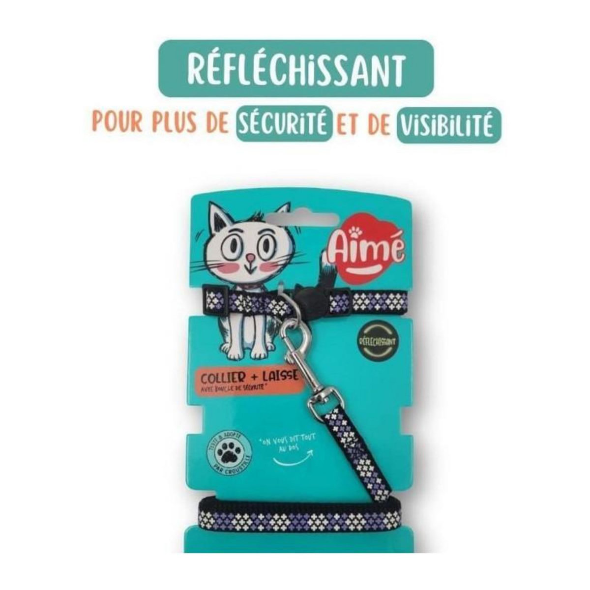 AIME Kit collier & Laisse - AIMÉ - Reflechissant Violet pour Chat
