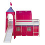 Voir la diapositive 4 : HomeStyle4U Lit rose mi-haut 90x200 cm avec tour toboggan matelas
