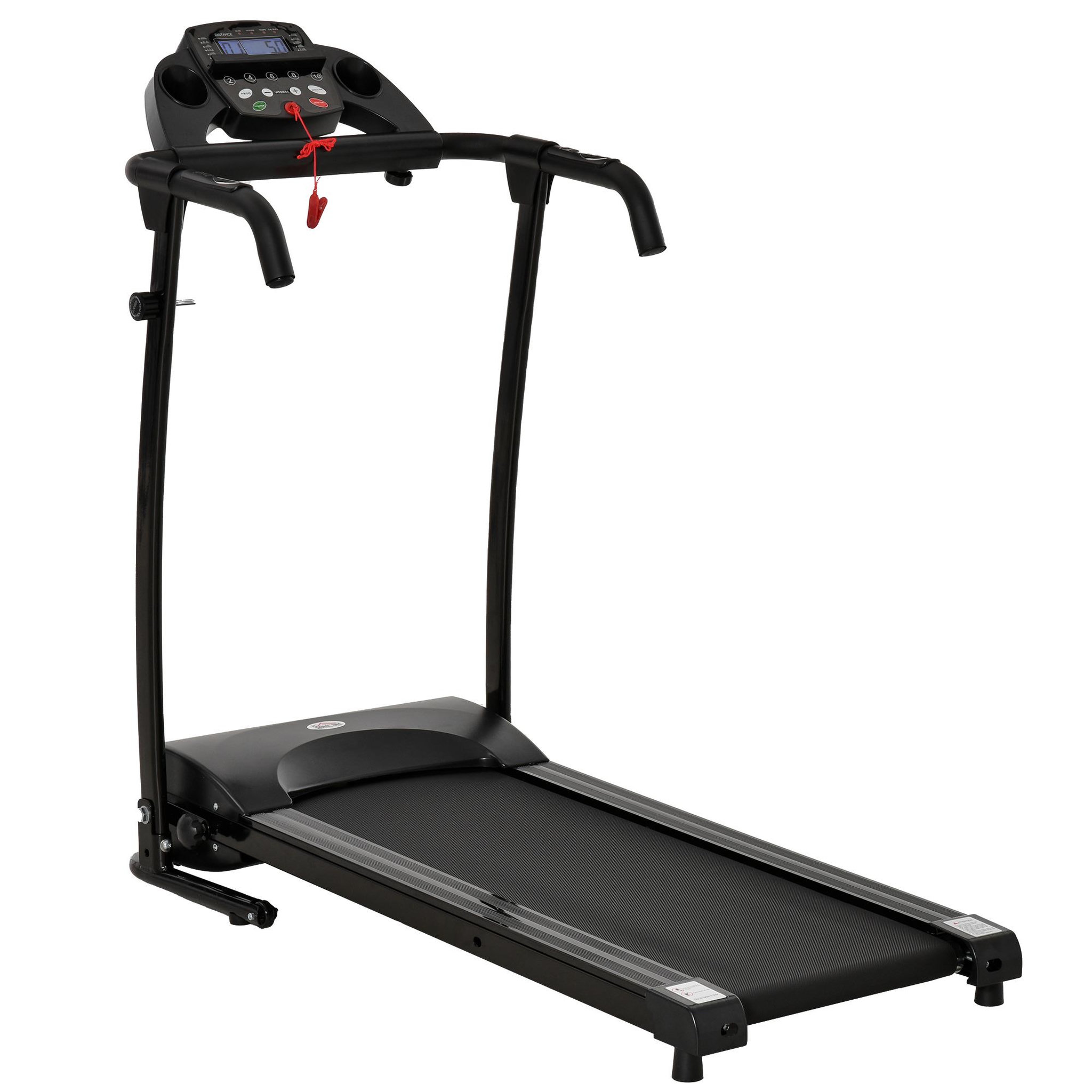 Voir la diapositive 1 : HOMCOM Tapis de course électrique pliable 440 W tapis roulant motorisé vitesse réglable 1-10 Km/h écran LCD multifonction 12 programmes prédéfinis support iPad porte-gobelet châssis acier noir