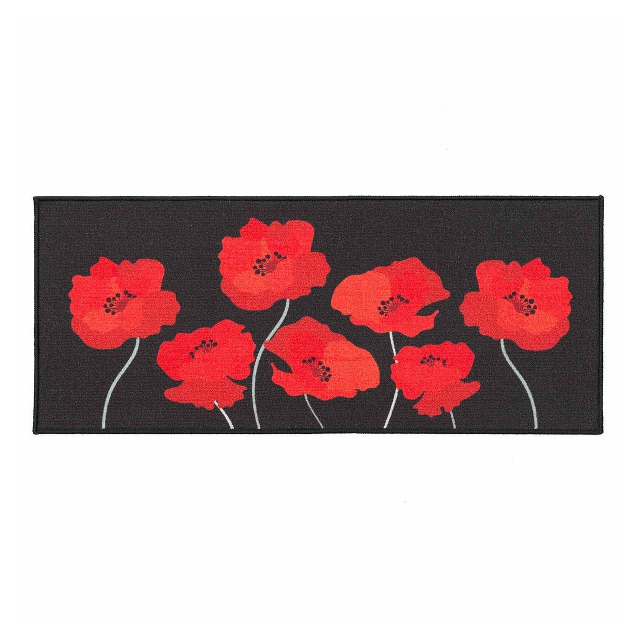 Douceur d'Intérieur Tapis déco imprimé  coquelicots  50x120cm noir & rouge