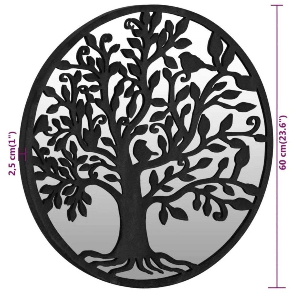 VIDAXL Miroir de jardin Noir 60x2,5 cm Fer Rond utilisation exterieure