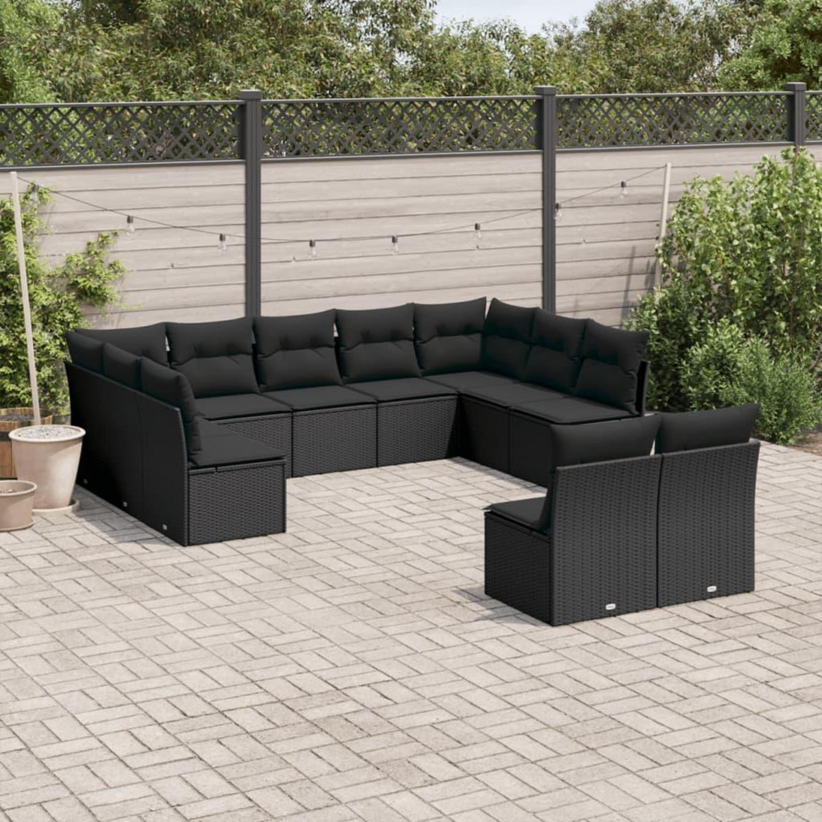 VIDAXL Salon de jardin 11 pcs avec coussins noir resine tressee
