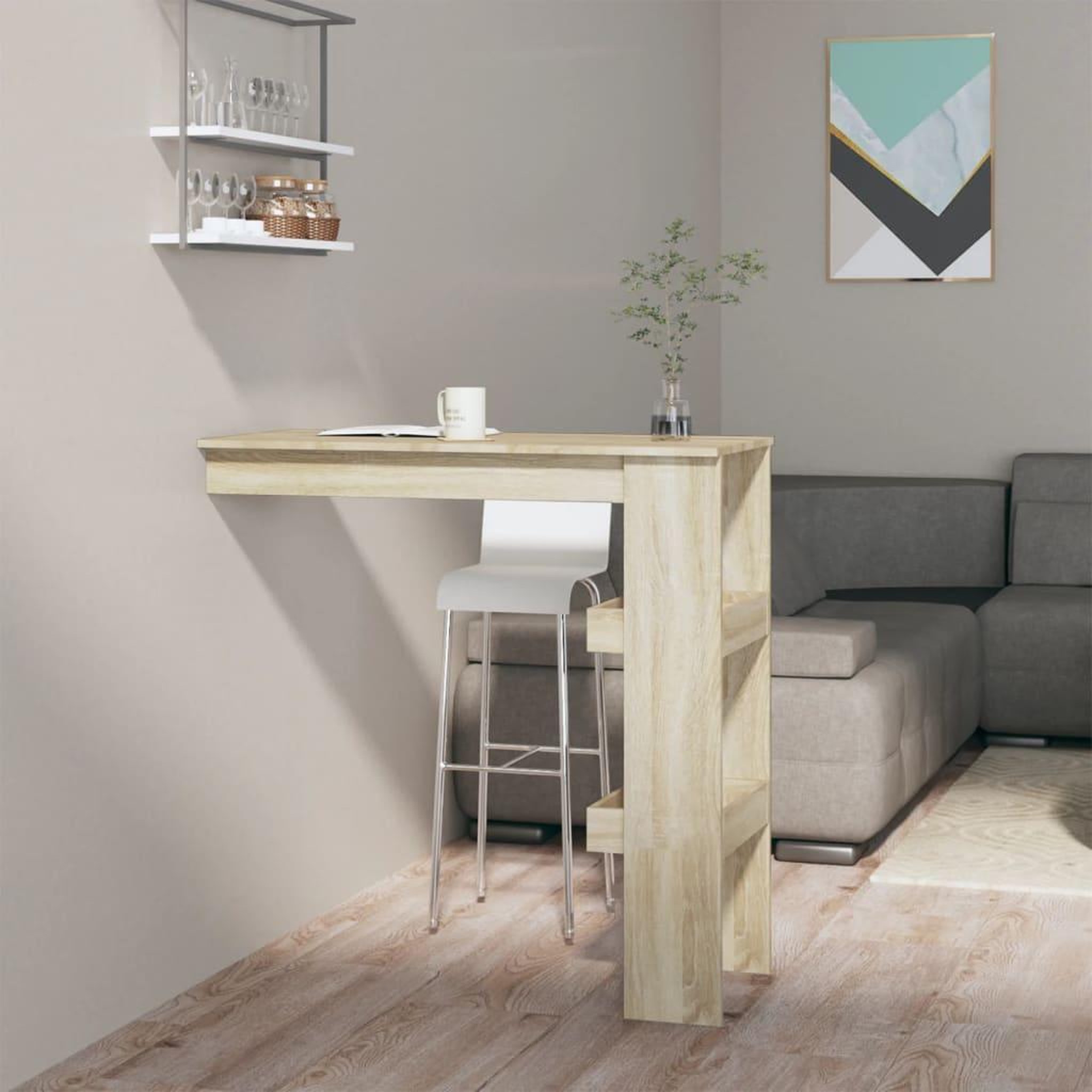 Voir la diapositive 1 : VIDAXL Table bar murale Chene Sonoma 102x45x103,5 cm Bois d'ingenierie