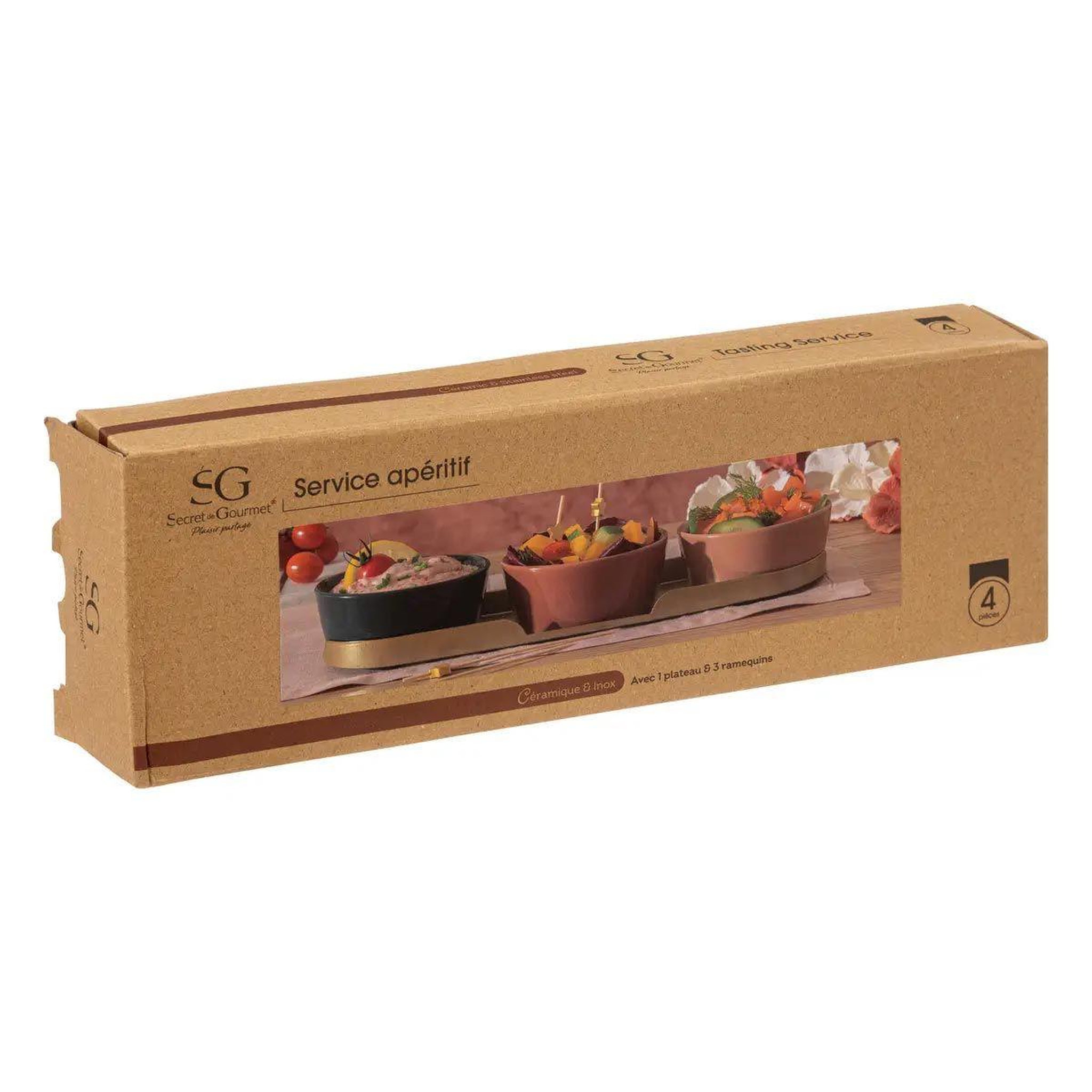 Voir la diapositive 3 : SECRET DE GOURMET Service apéritif 4 pièces  col  31cm multicolore