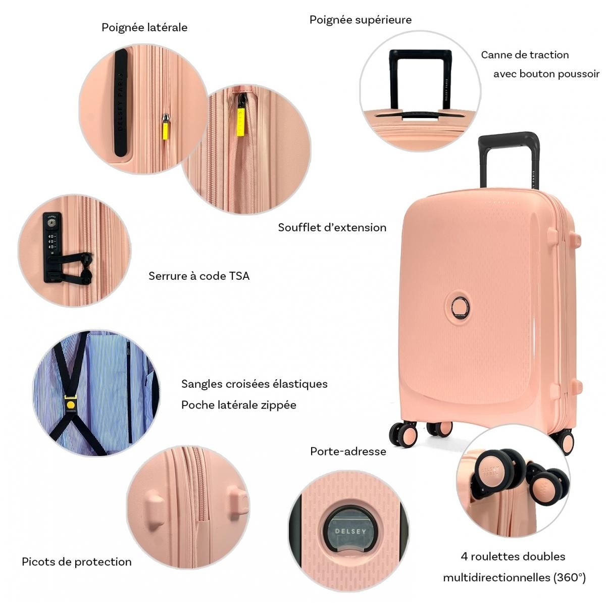 Delsey Lot 2 valises rigides Beaumont cabine 55cm et soute 76cm TSA